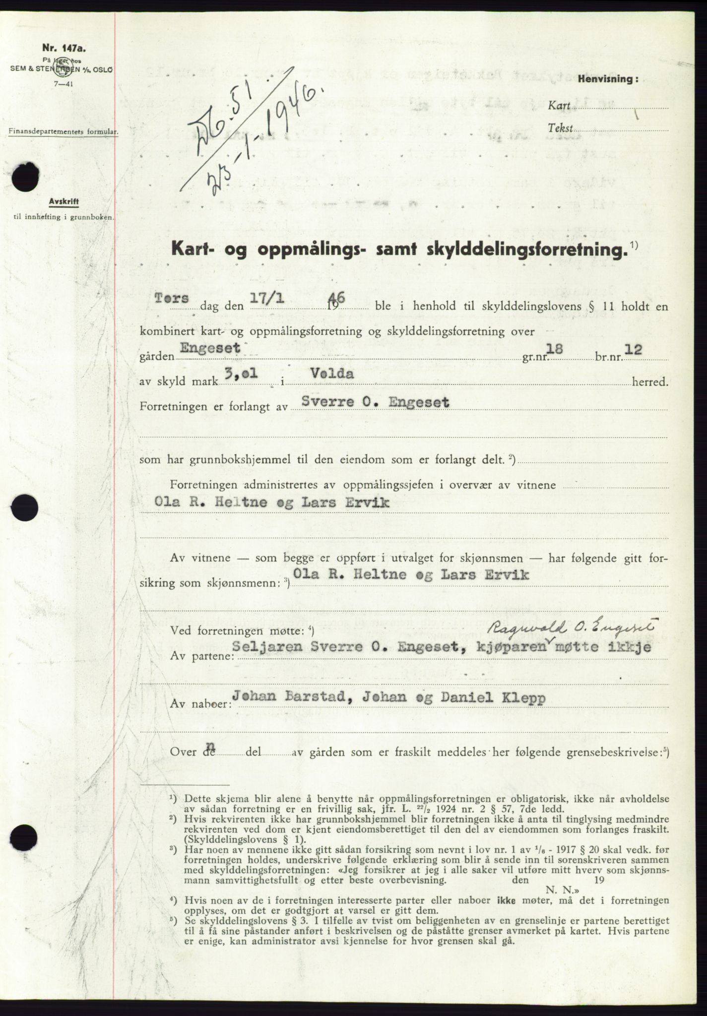 Søre Sunnmøre sorenskriveri, AV/SAT-A-4122/1/2/2C/L0077: Mortgage book no. 3A, 1945-1946, Diary no: : 51/1946