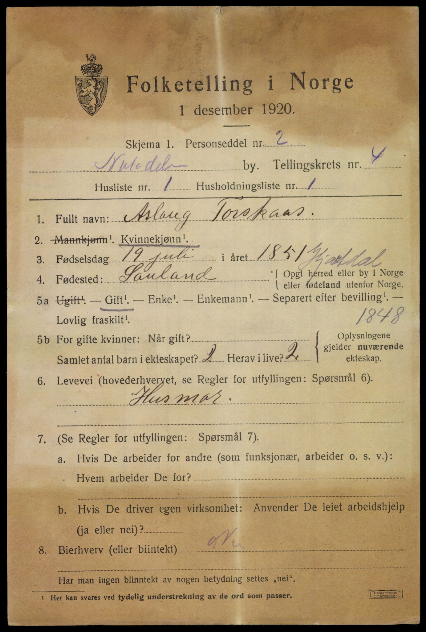 SAKO, 1920 census for Notodden, 1920, p. 9818