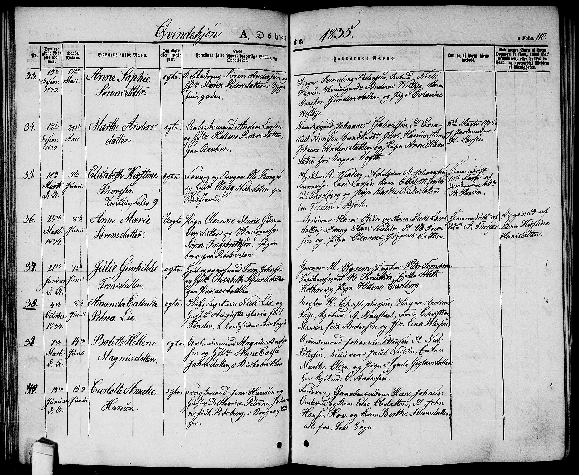 Halden prestekontor Kirkebøker, SAO/A-10909/G/Ga/L0003: Parish register (copy) no. 3, 1834-1844, p. 110