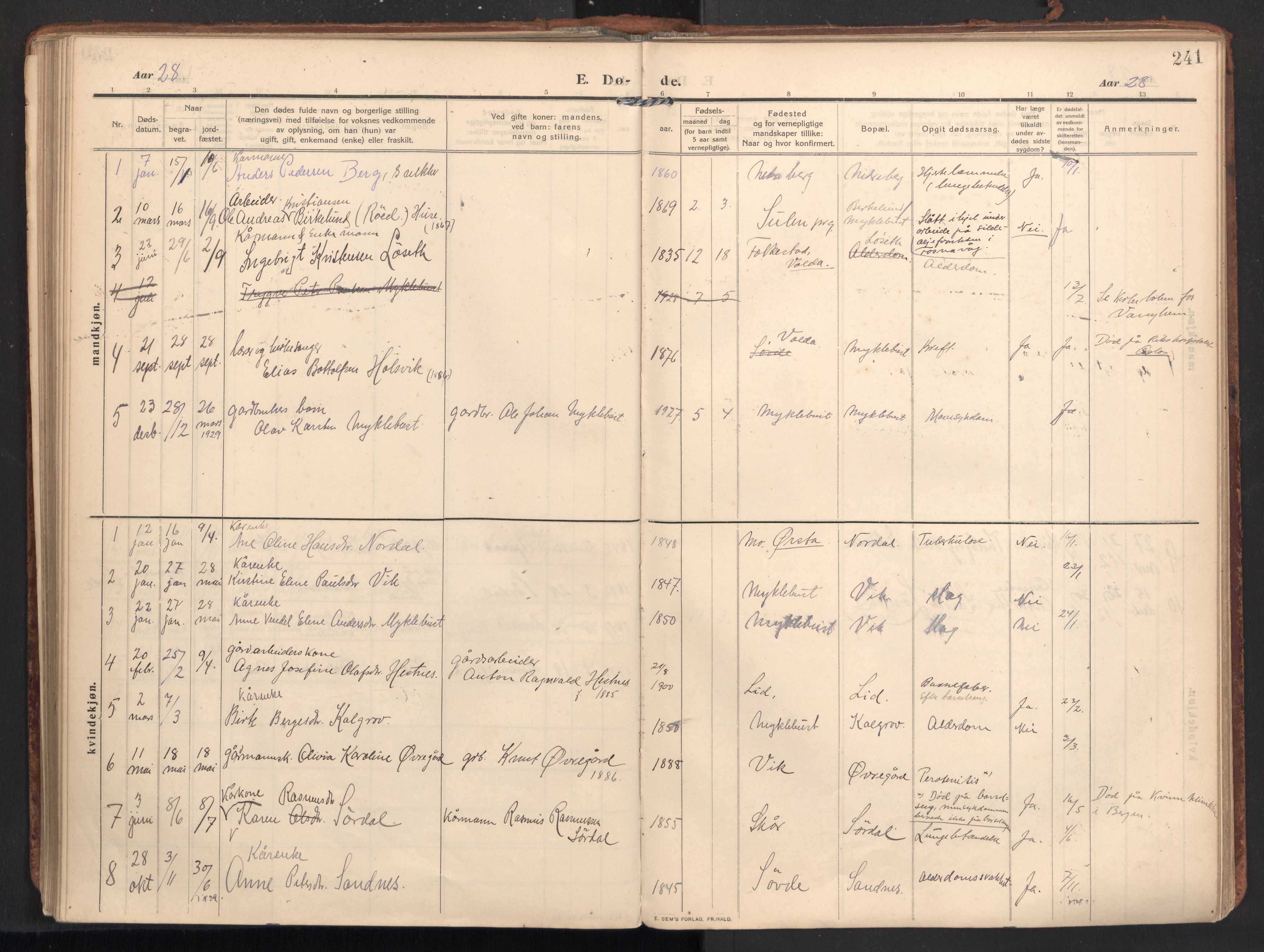 Ministerialprotokoller, klokkerbøker og fødselsregistre - Møre og Romsdal, AV/SAT-A-1454/502/L0026: Parish register (official) no. 502A04, 1909-1933, p. 241