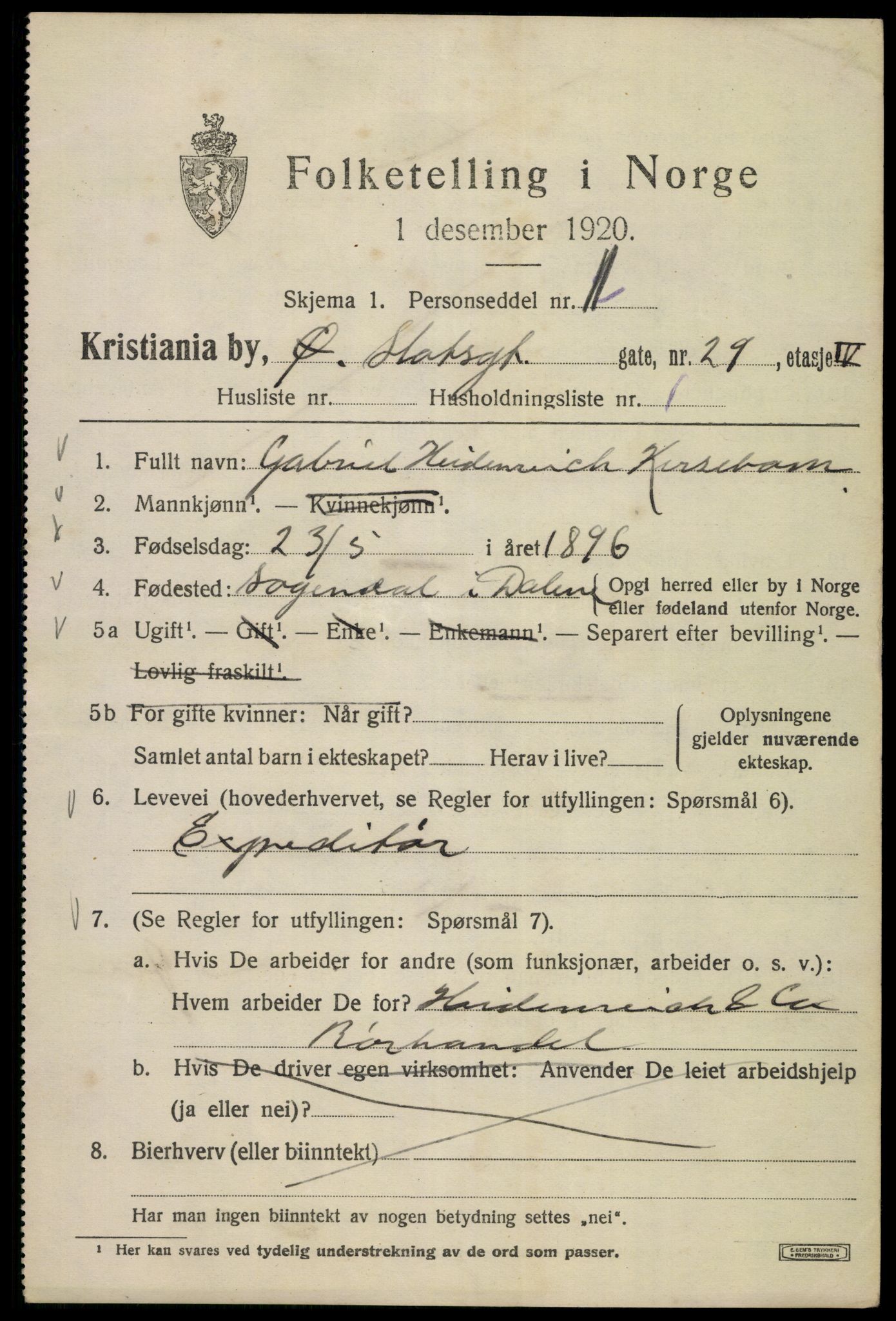 SAO, 1920 census for Kristiania, 1920, p. 658197