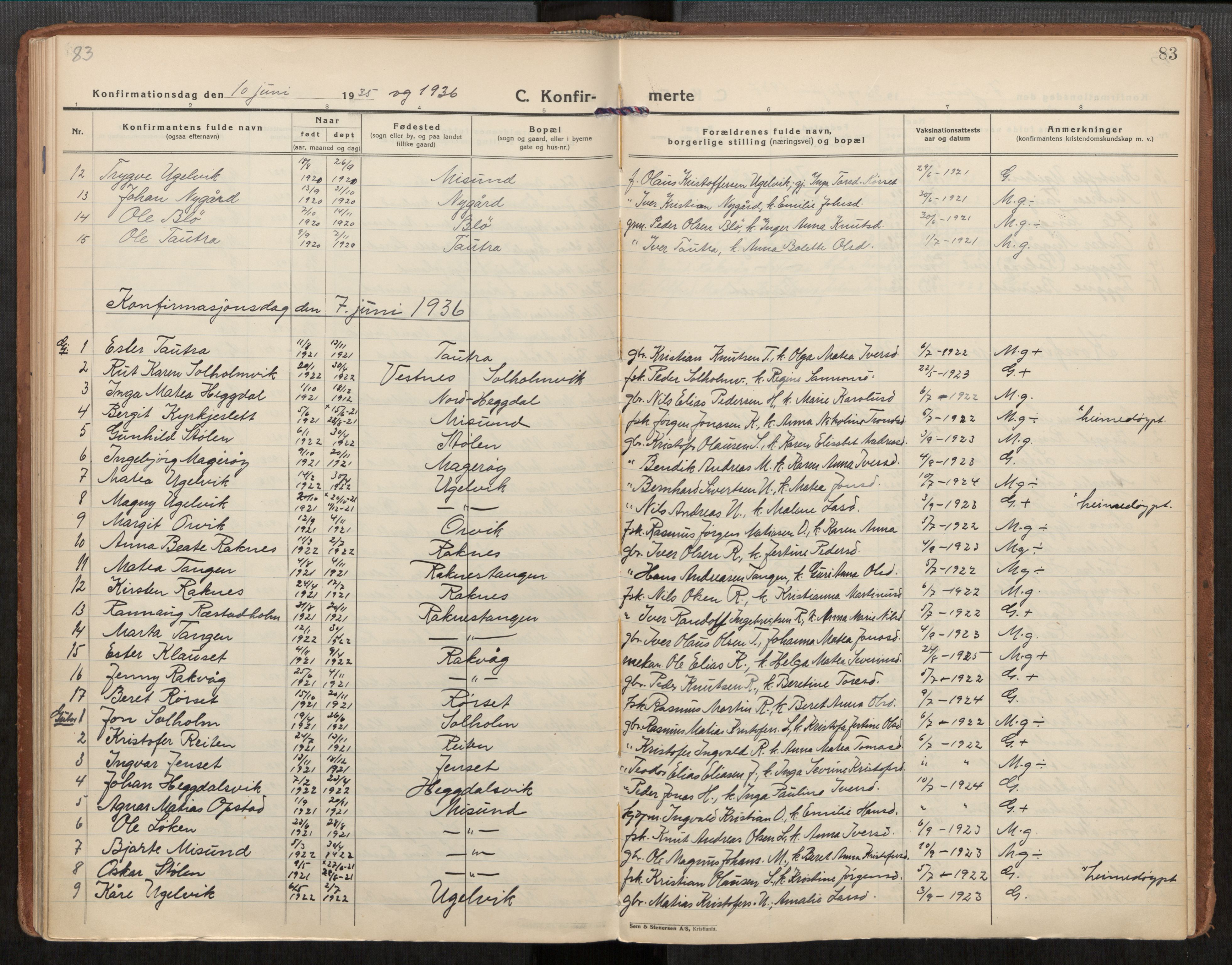 Ministerialprotokoller, klokkerbøker og fødselsregistre - Møre og Romsdal, AV/SAT-A-1454/563/L0741: Parish register (official) no. 563A03, 1924-1945, p. 83