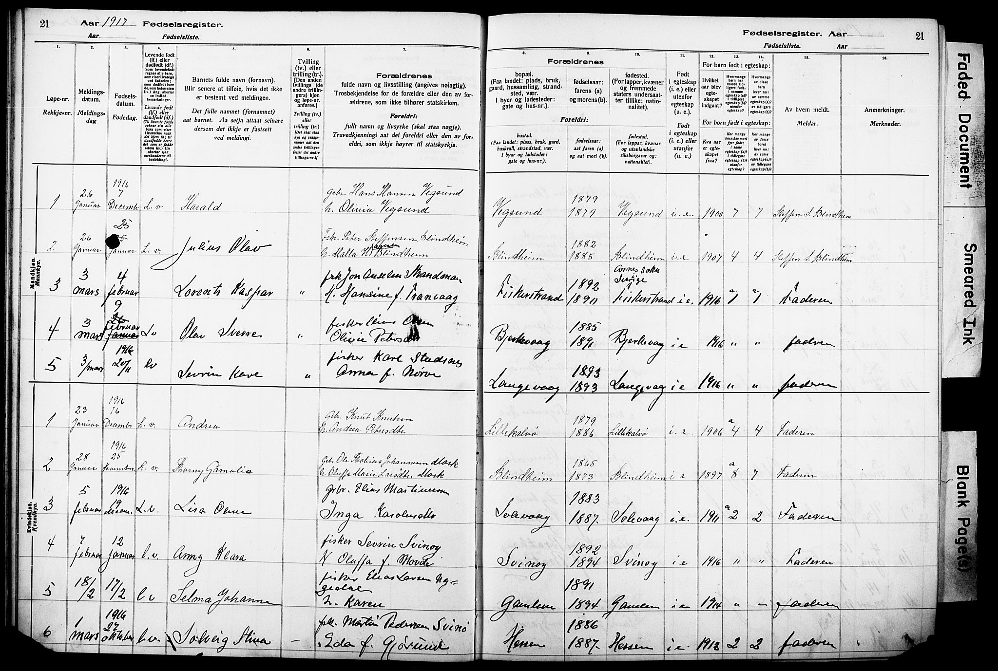 Ministerialprotokoller, klokkerbøker og fødselsregistre - Møre og Romsdal, SAT/A-1454/528/L0442: Birth register no. 528.II.4.1, 1916-1924, p. 21