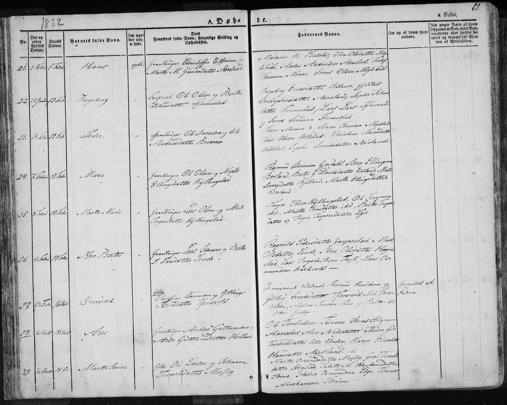 Lye sokneprestkontor, AV/SAST-A-101794/001/30BA/L0004: Parish register (official) no. A 4, 1826-1841, p. 61