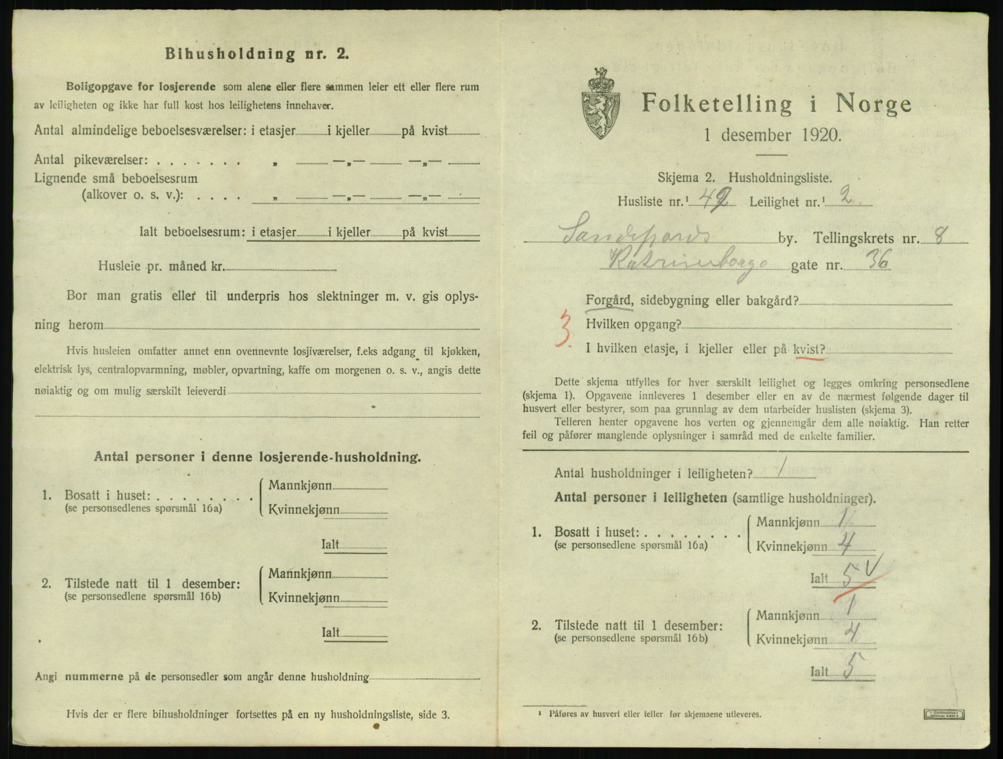 SAKO, 1920 census for Sandefjord, 1920, p. 3412