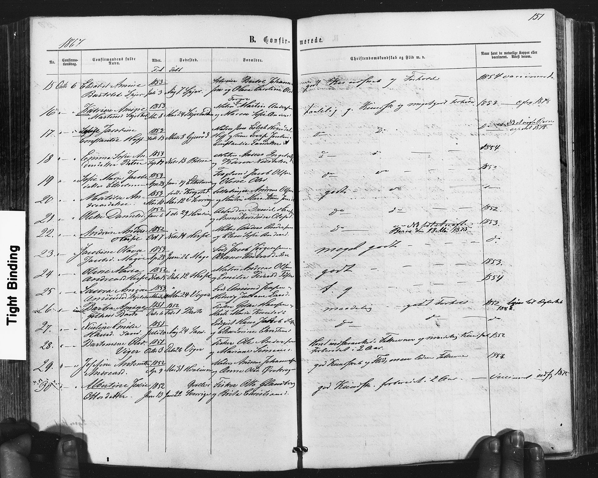 Hvaler prestekontor Kirkebøker, AV/SAO-A-2001/F/Fa/L0007: Parish register (official) no. I 7, 1864-1878, p. 151