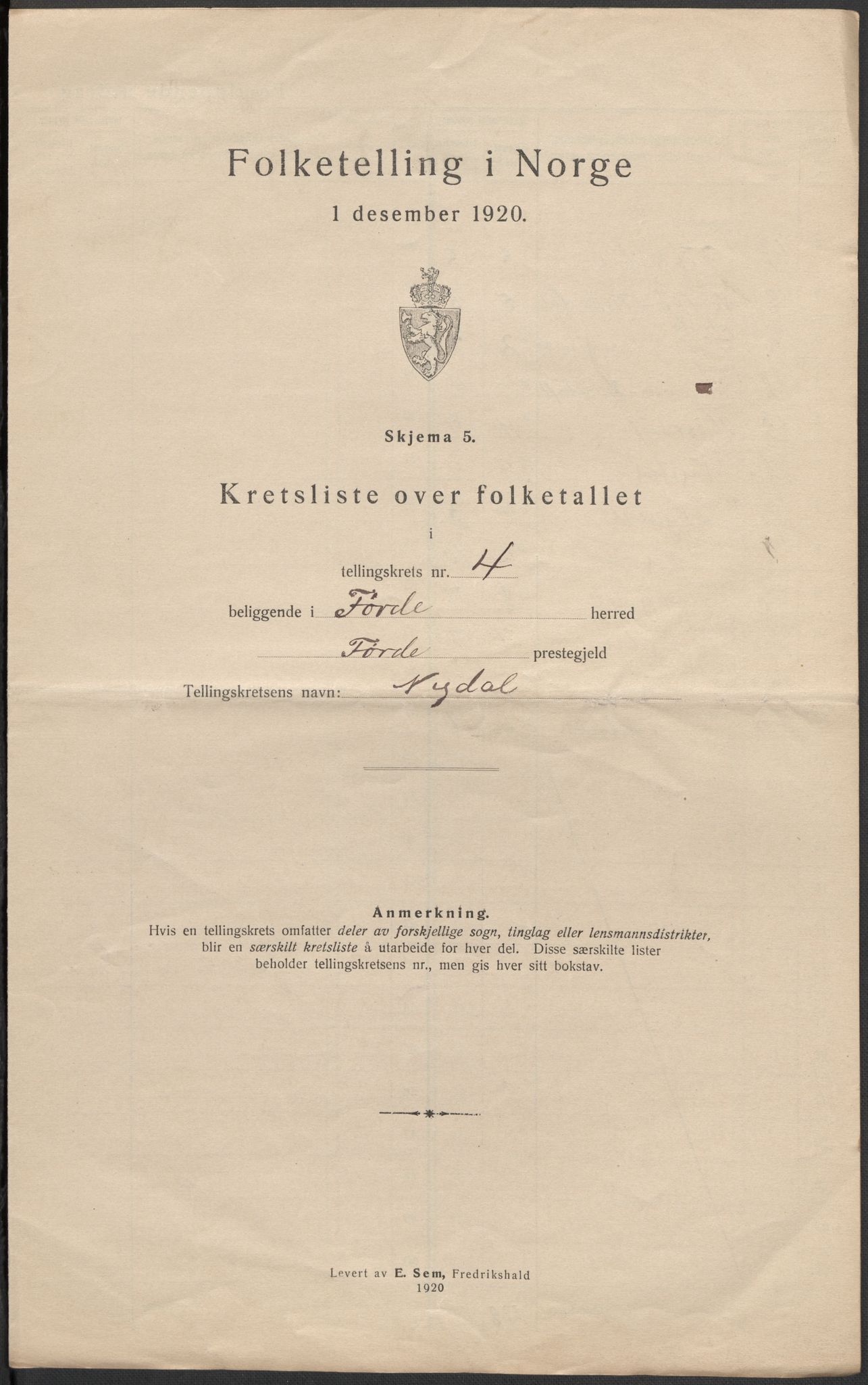 SAB, 1920 census for Førde, 1920, p. 14