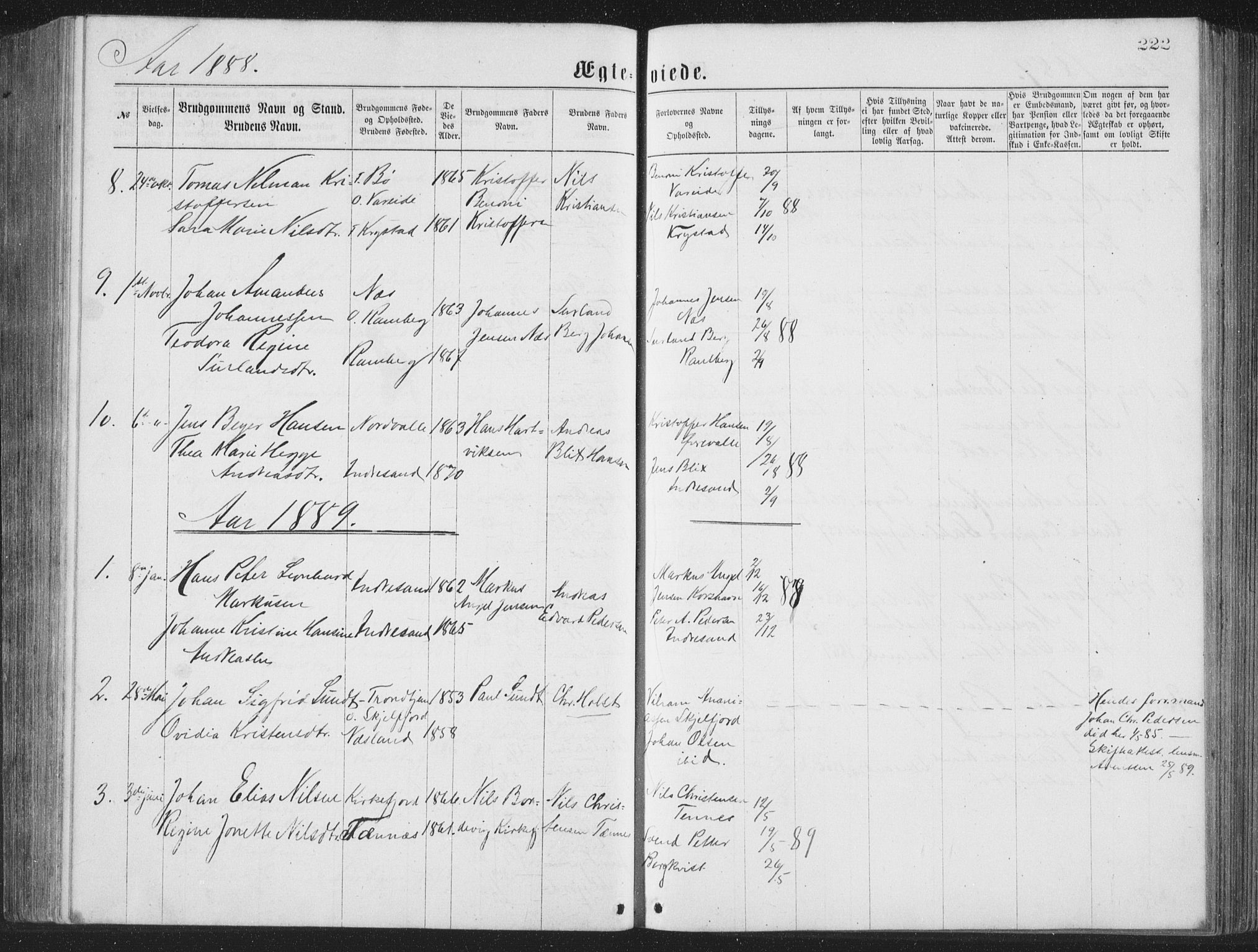 Ministerialprotokoller, klokkerbøker og fødselsregistre - Nordland, SAT/A-1459/885/L1213: Parish register (copy) no. 885C02, 1874-1892, p. 222