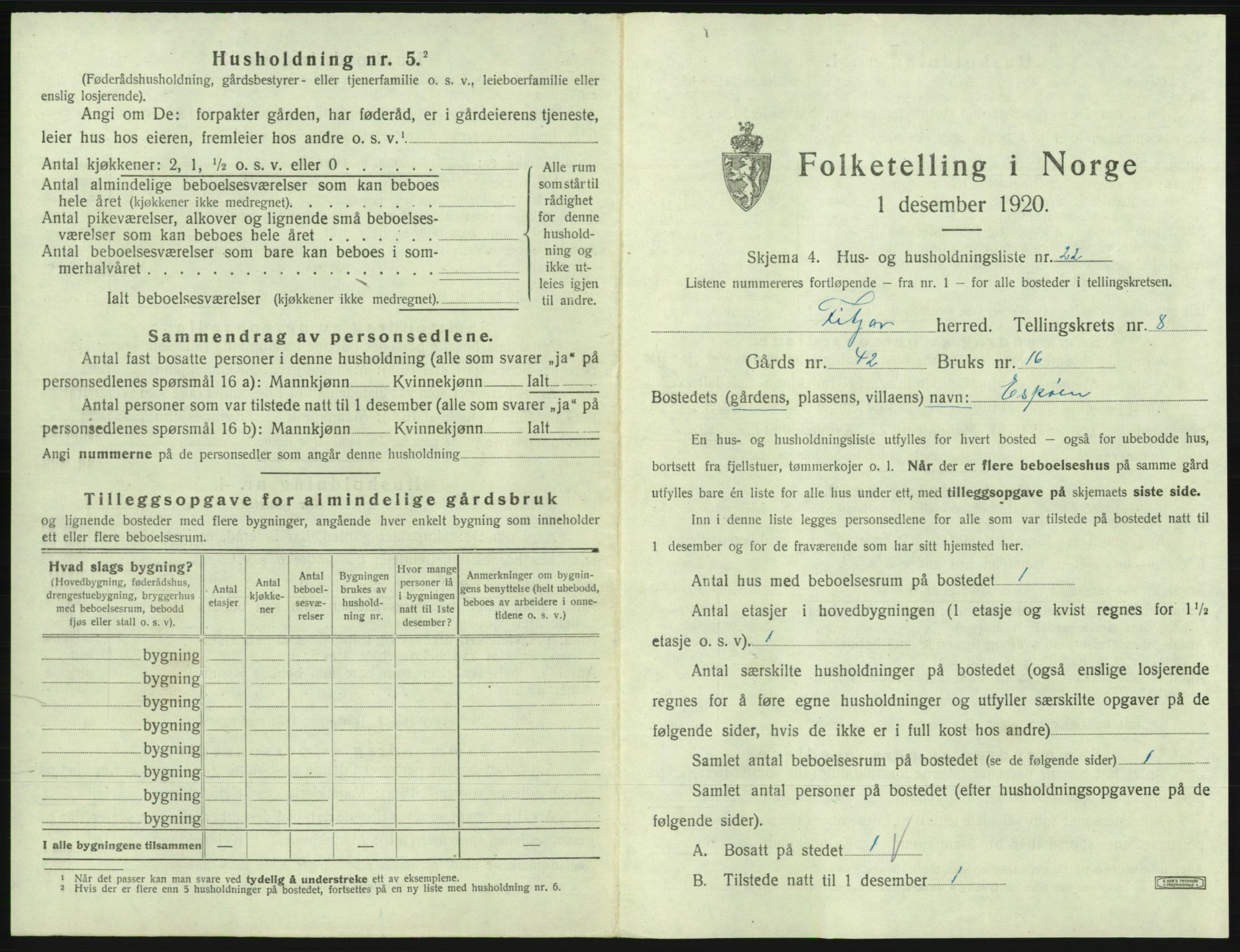 SAB, 1920 census for Fitjar, 1920, p. 501