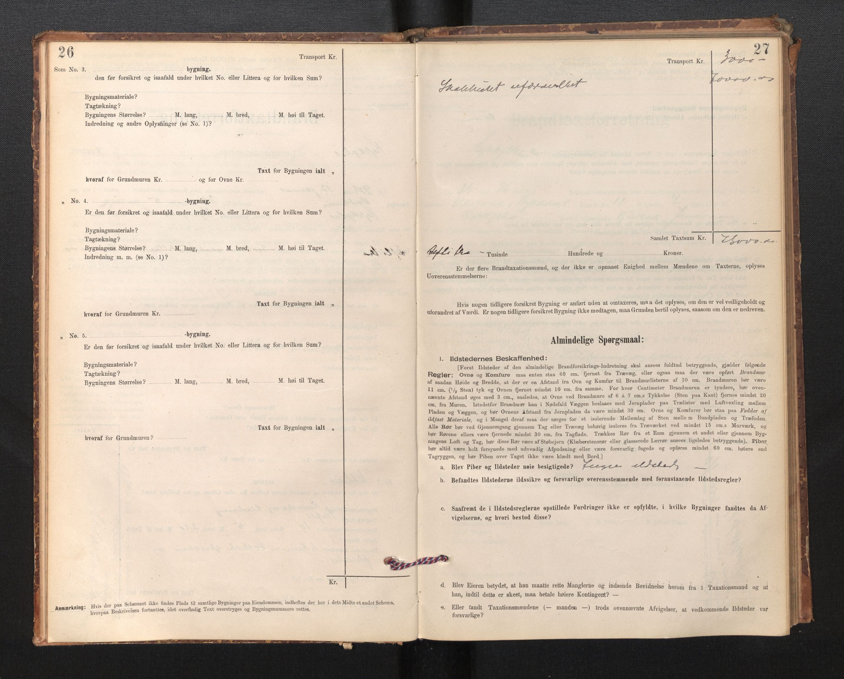 Lensmannen i Kyrkjebø, SAB/A-29001/0012/L0006: Branntakstprotokoll, skjematakst, 1900-1939, p. 26-27