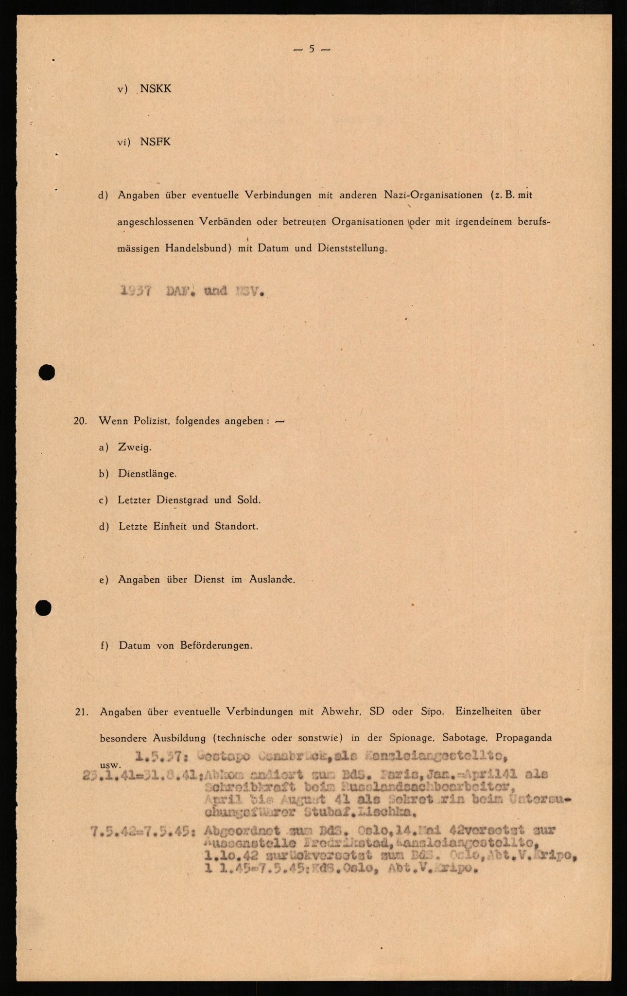 Forsvaret, Forsvarets overkommando II, RA/RAFA-3915/D/Db/L0010: CI Questionaires. Tyske okkupasjonsstyrker i Norge. Tyskere., 1945-1946, p. 217