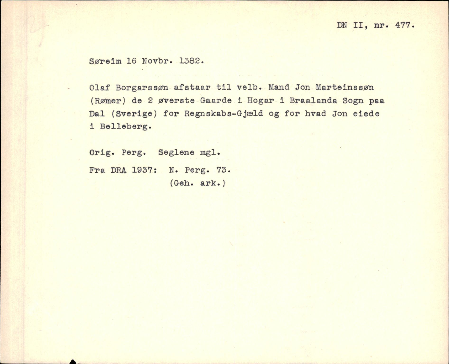 Riksarkivets diplomsamling, AV/RA-EA-5965/F35/F35f/L0003: Regestsedler: Diplomer fra DRA 1937 og 1996, p. 169