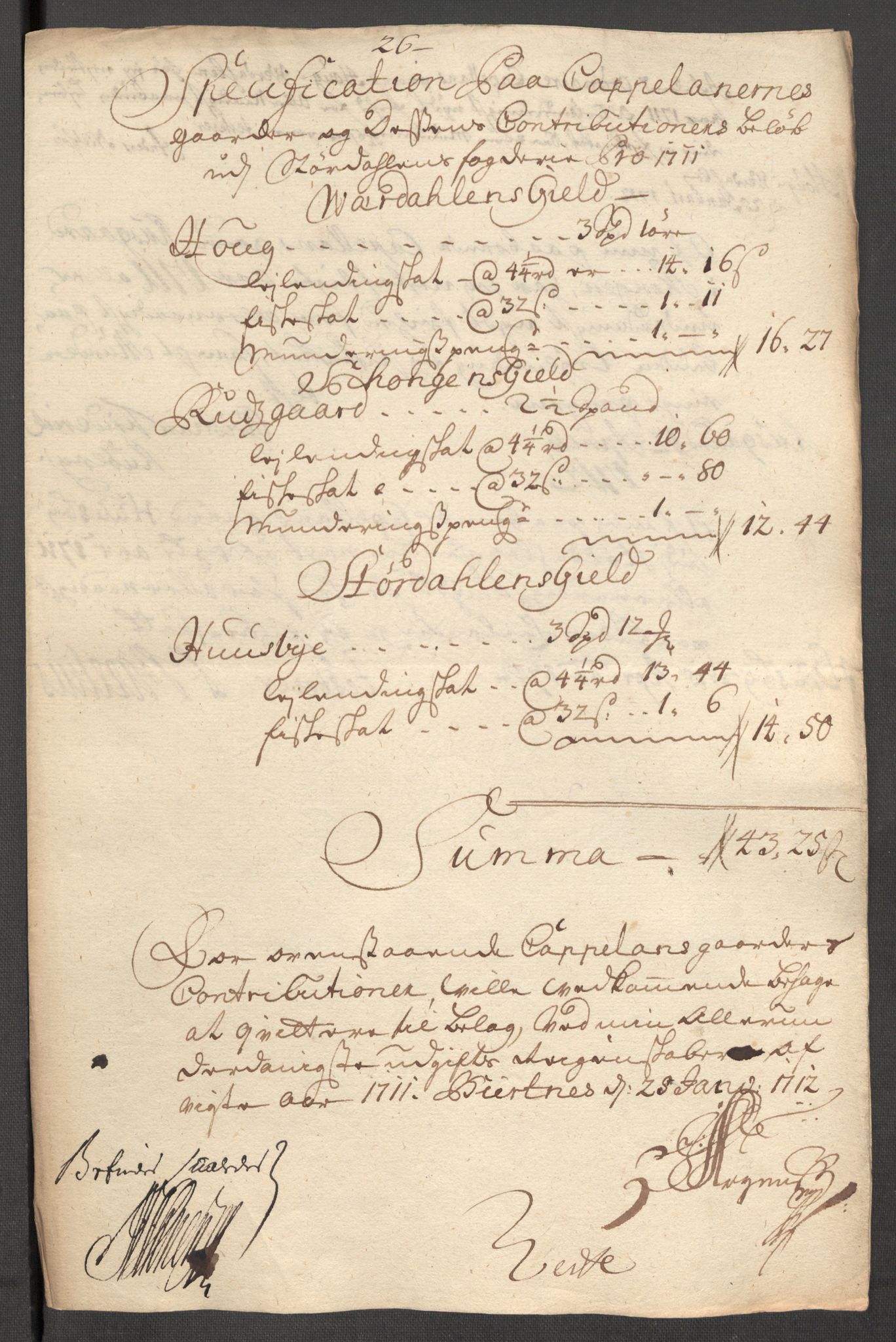 Rentekammeret inntil 1814, Reviderte regnskaper, Fogderegnskap, AV/RA-EA-4092/R62/L4201: Fogderegnskap Stjørdal og Verdal, 1711, p. 212