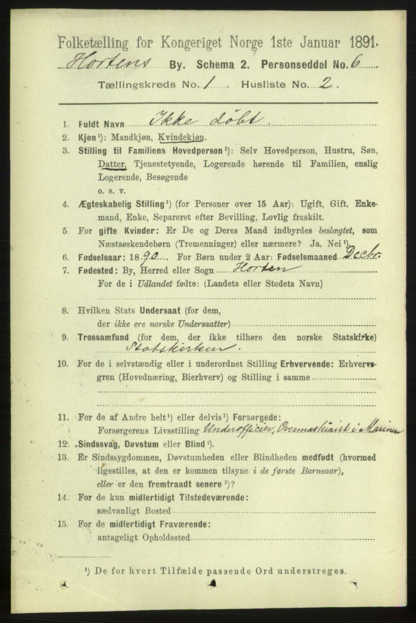RA, 1891 census for 0703 Horten, 1891, p. 1526
