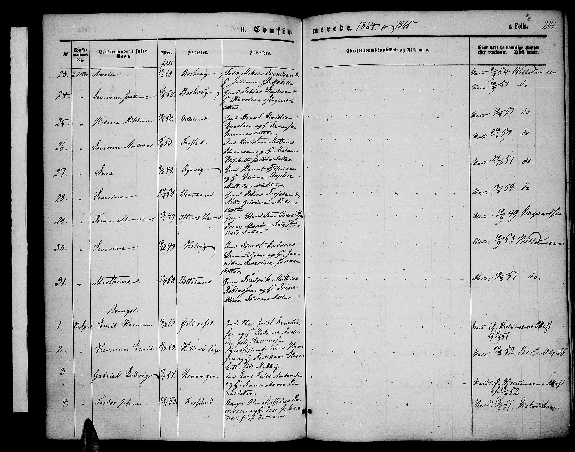 Lista sokneprestkontor, AV/SAK-1111-0027/F/Fb/L0003: Parish register (copy) no. B 3, 1862-1877, p. 241