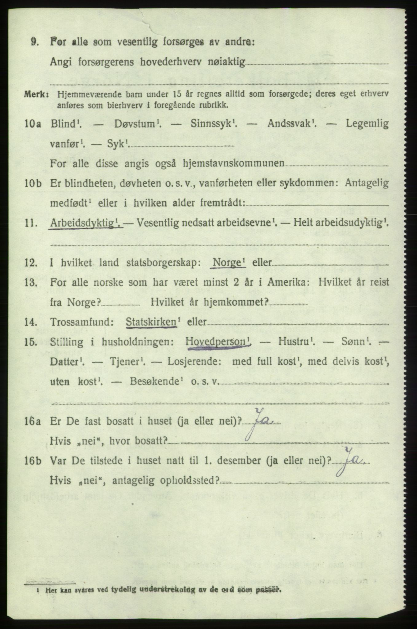 SAB, 1920 census for Bremnes, 1920, p. 3259