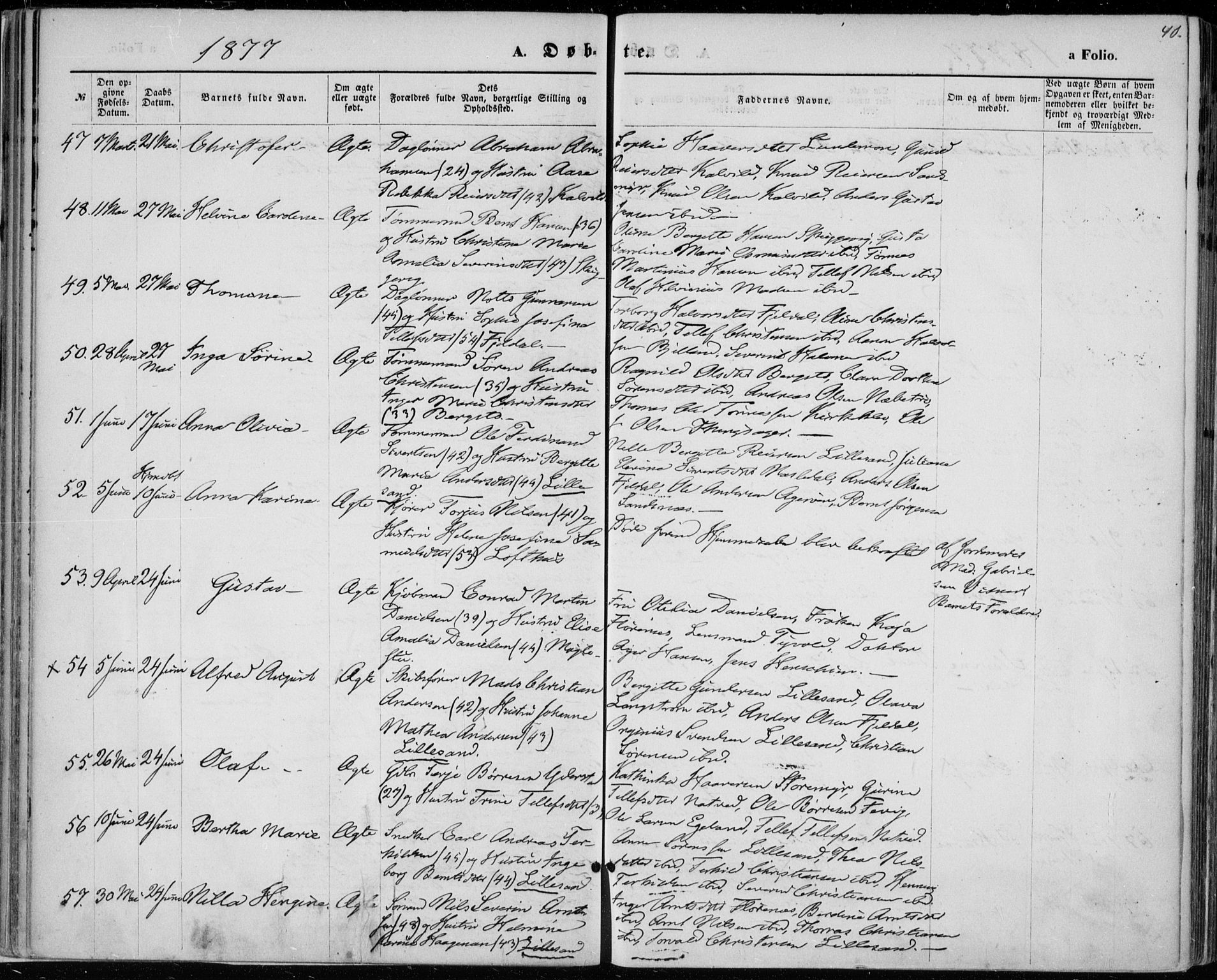Vestre Moland sokneprestkontor, SAK/1111-0046/F/Fa/Fab/L0008: Parish register (official) no. A 8, 1873-1883, p. 40