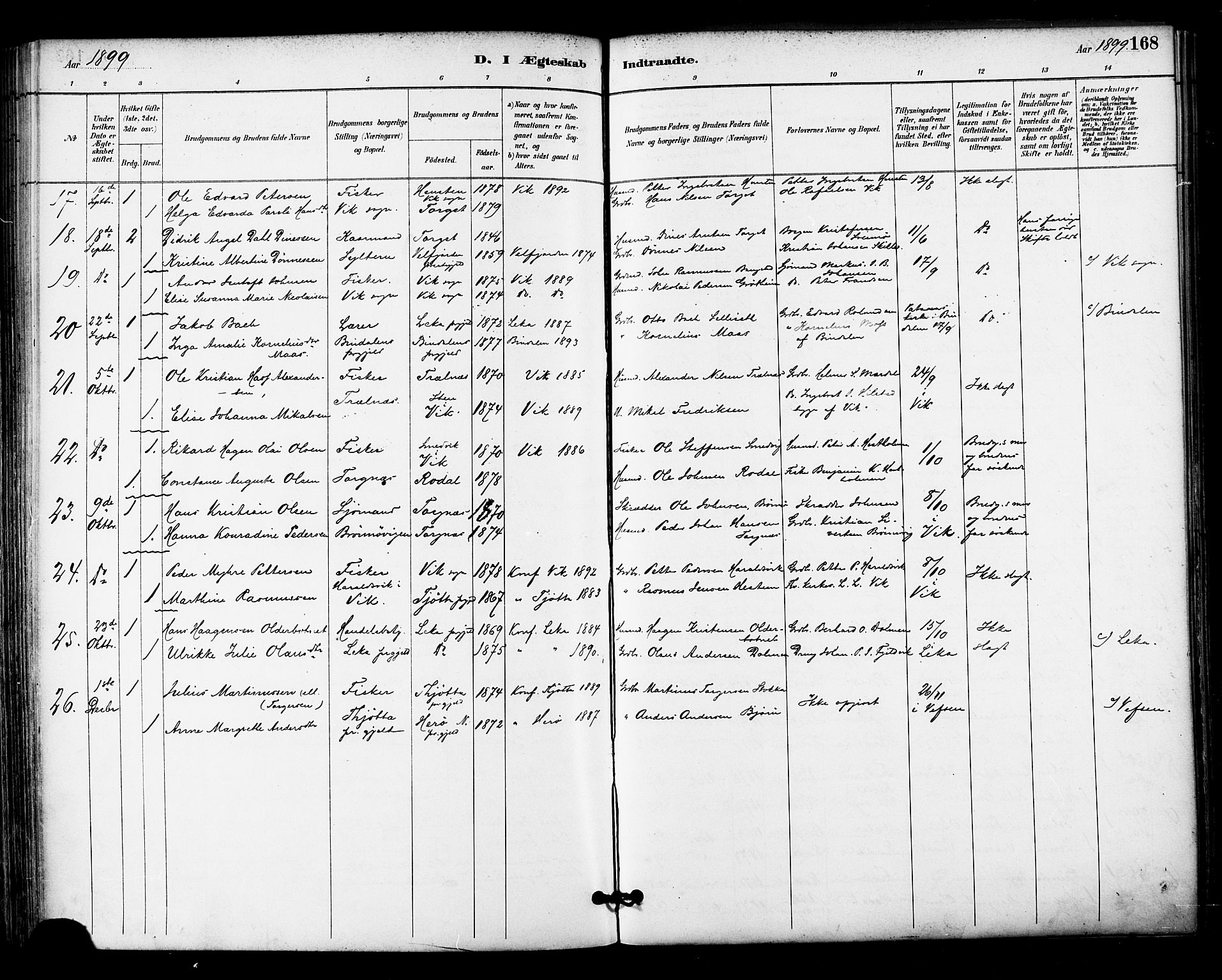 Ministerialprotokoller, klokkerbøker og fødselsregistre - Nordland, SAT/A-1459/813/L0200: Parish register (official) no. 813A10, 1886-1900, p. 168
