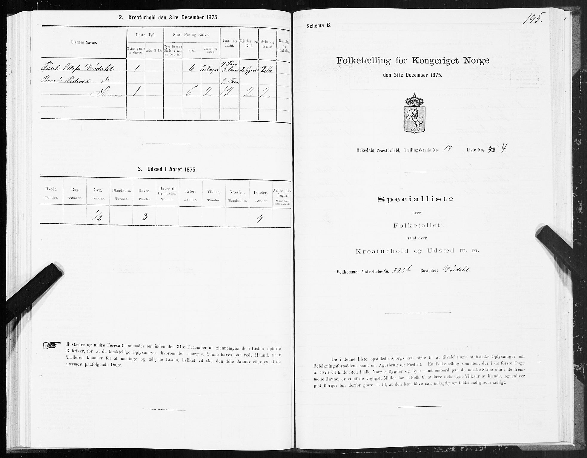 SAT, 1875 census for 1638P Orkdal, 1875, p. 8195