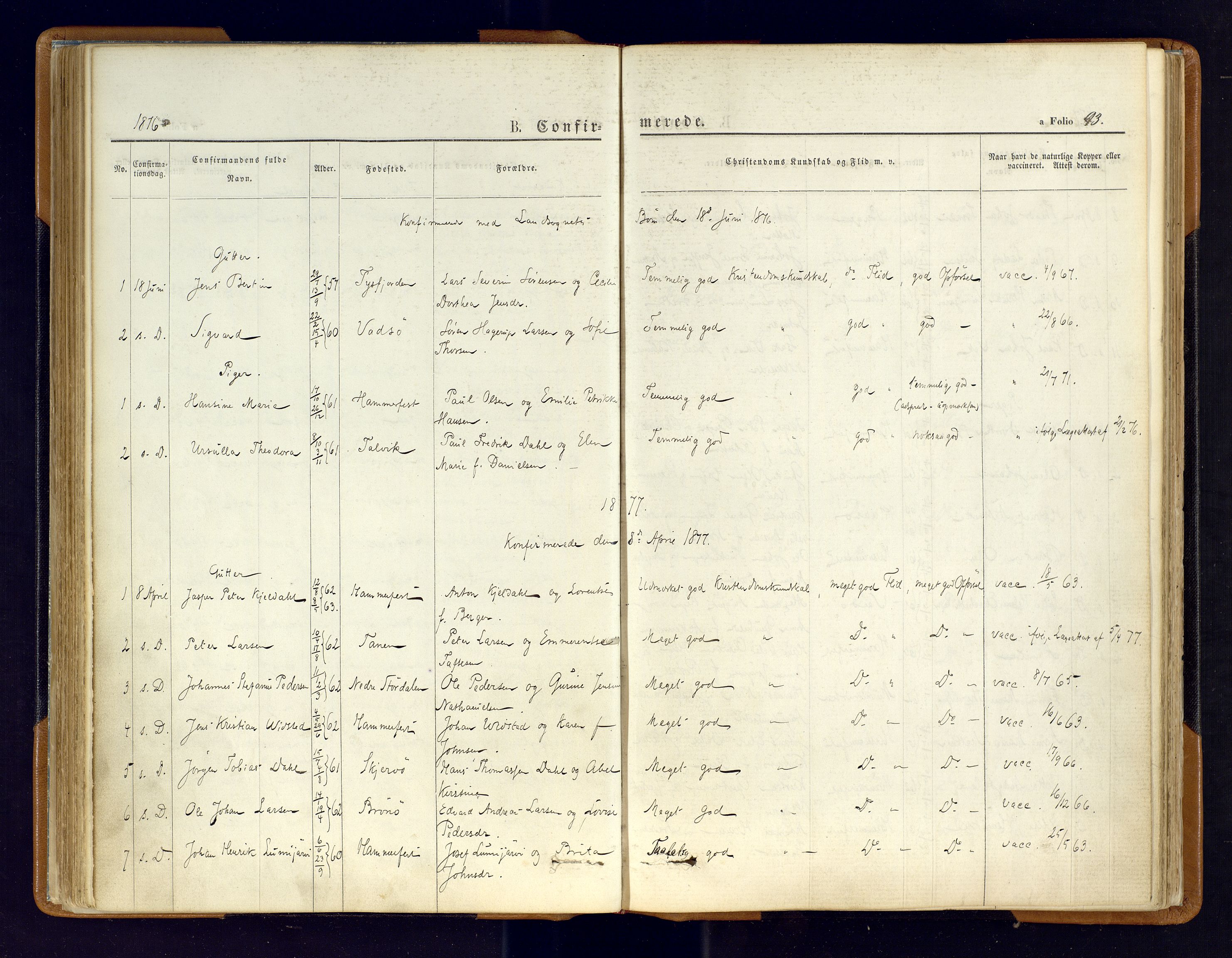 Hammerfest sokneprestkontor, SATØ/S-1347/H/Ha/L0006.kirke: Parish register (official) no. 6, 1869-1877, p. 93