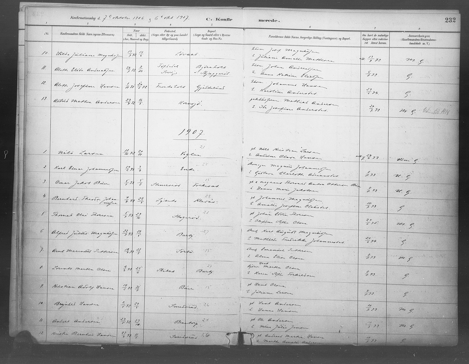Idd prestekontor Kirkebøker, SAO/A-10911/F/Fb/L0002: Parish register (official) no. II 2, 1882-1923, p. 232