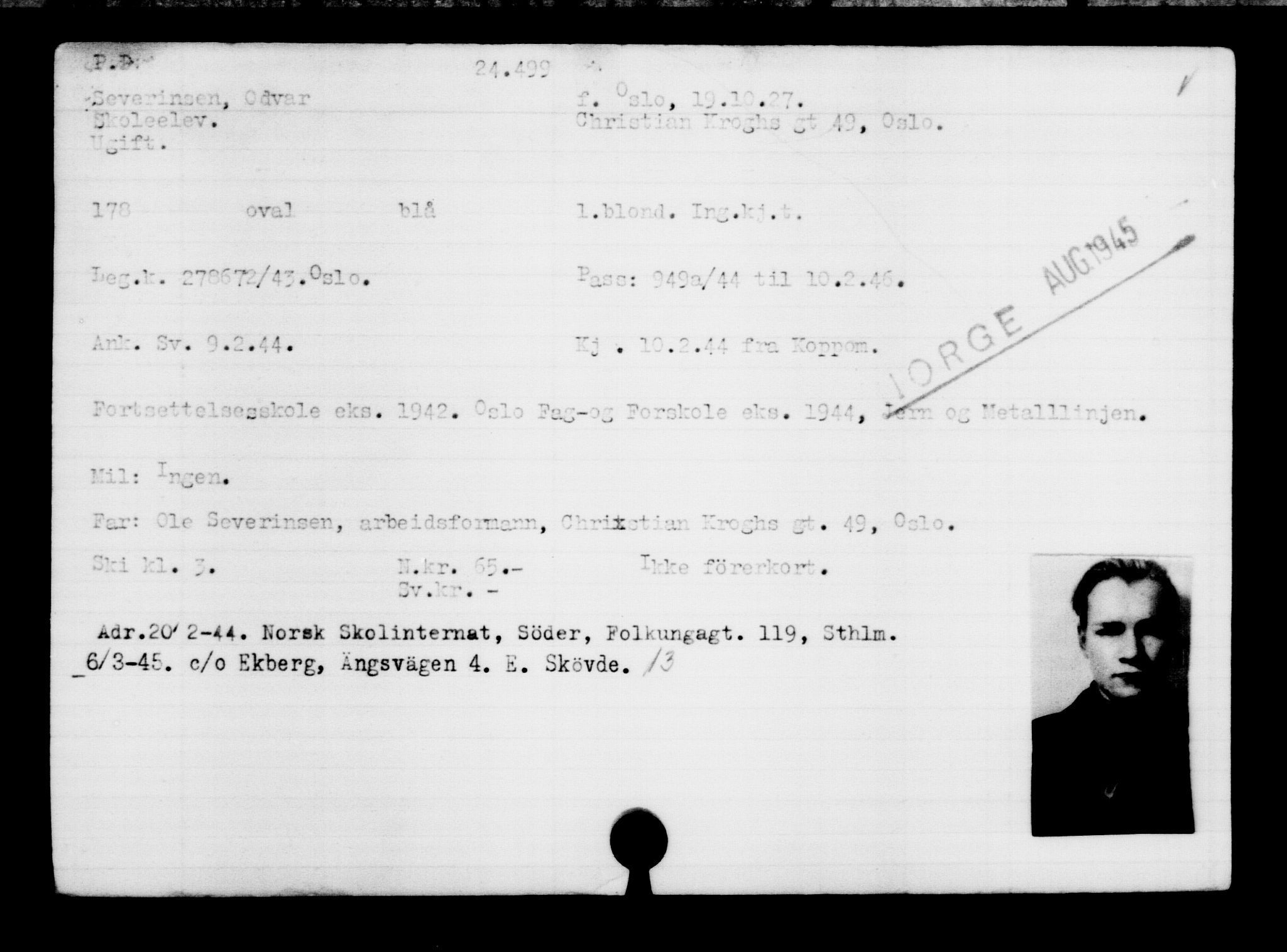 Den Kgl. Norske Legasjons Flyktningskontor, AV/RA-S-6753/V/Va/L0010: Kjesäterkartoteket.  Flyktningenr. 22000-25314, 1940-1945, p. 2638