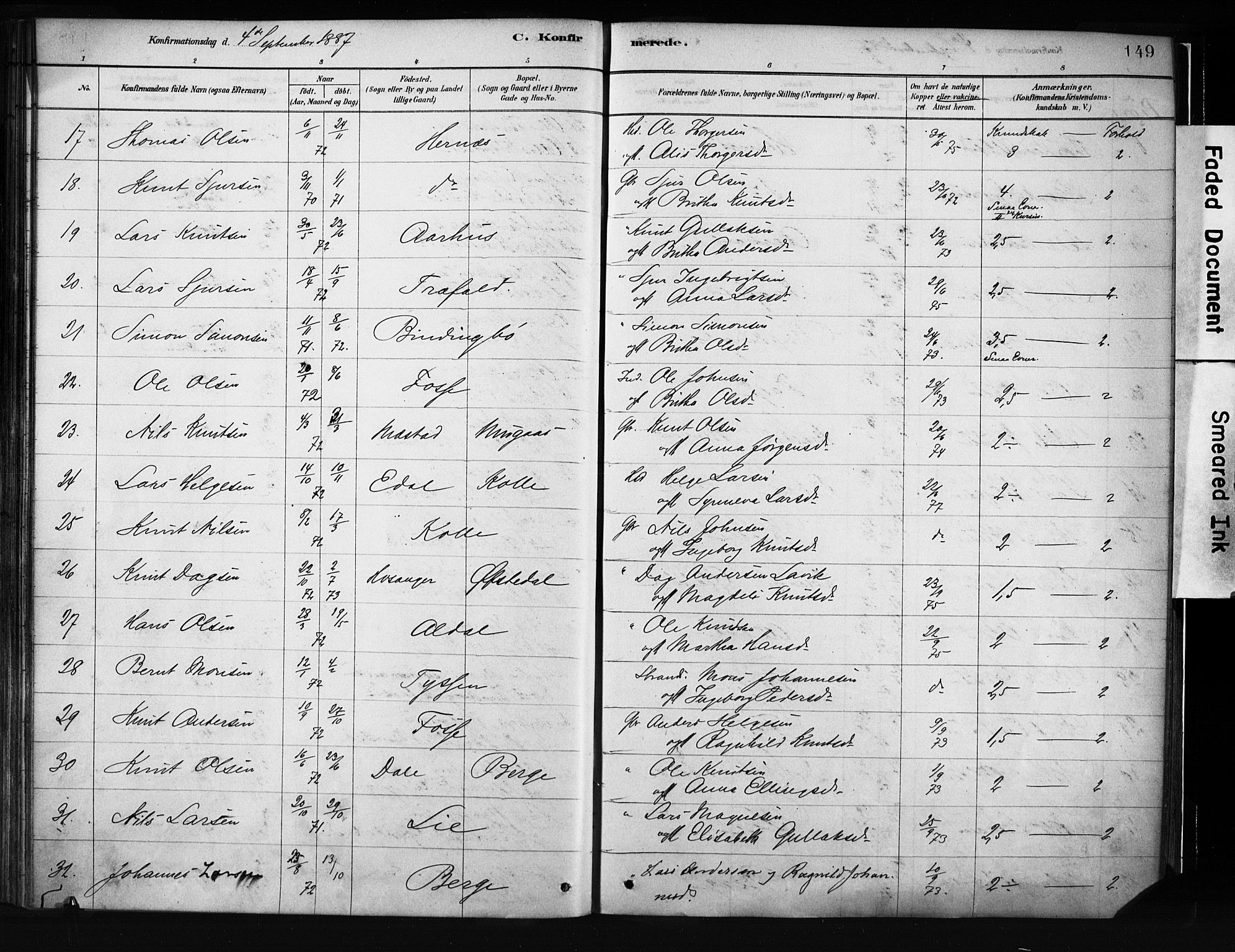 Evanger sokneprestembete, SAB/A-99924: Parish register (official) no. A 1, 1877-1899, p. 149