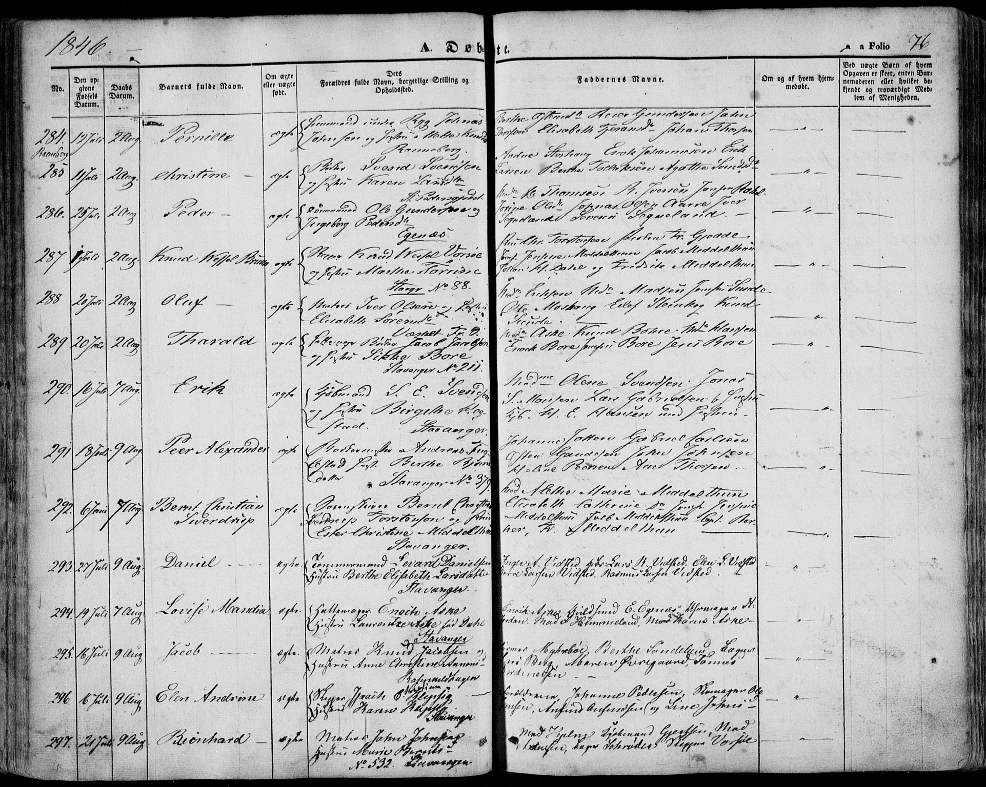 Domkirken sokneprestkontor, SAST/A-101812/001/30/30BA/L0016: Parish register (official) no. A 15, 1844-1854, p. 76