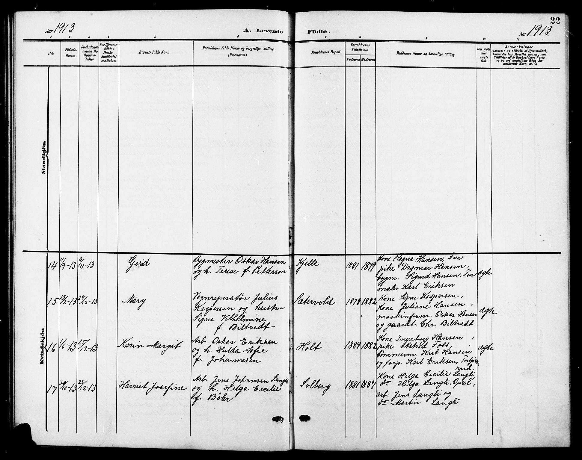 Nesodden prestekontor Kirkebøker, SAO/A-10013/G/Gb/L0001: Parish register (copy) no. II 1, 1905-1924, p. 22