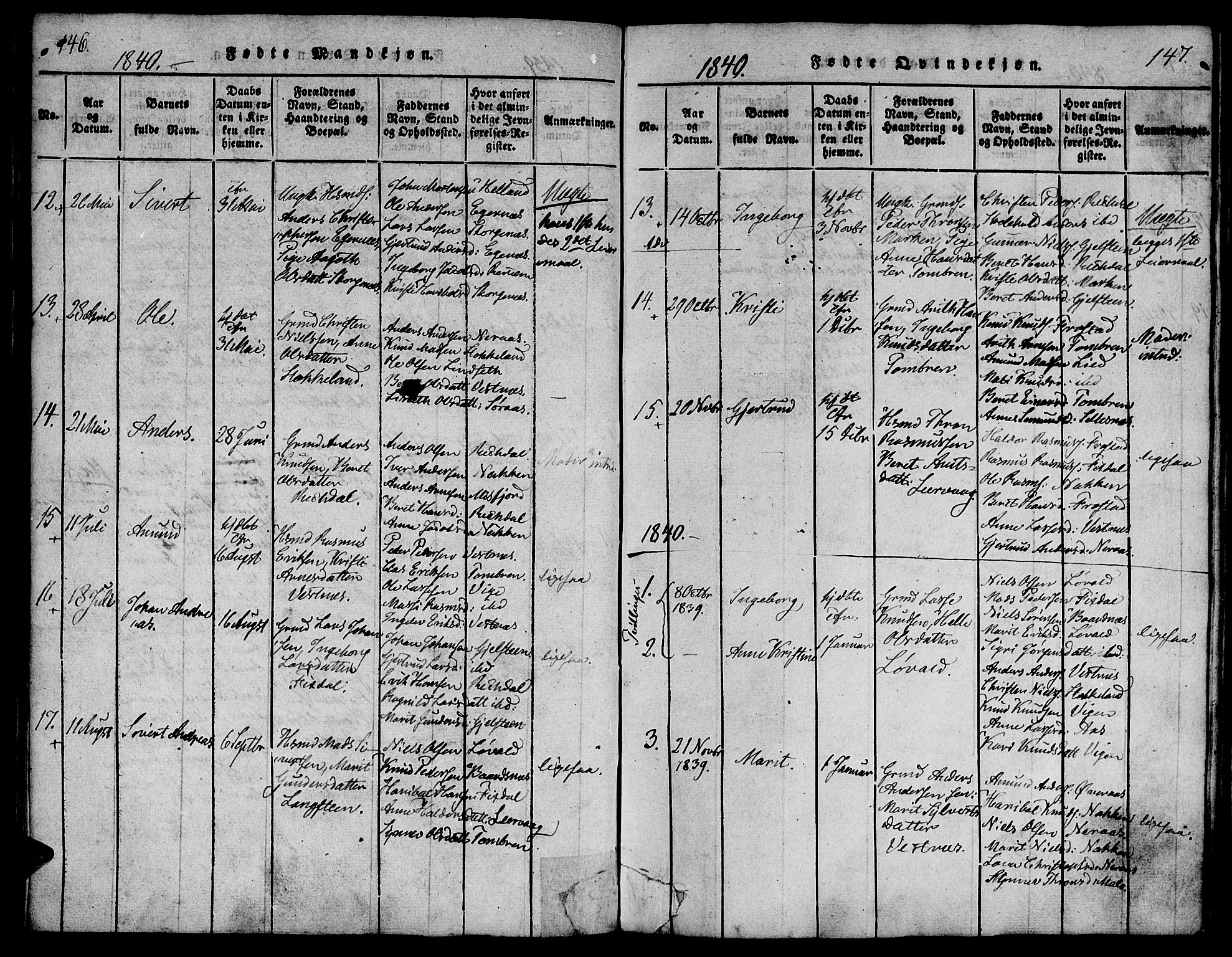 Ministerialprotokoller, klokkerbøker og fødselsregistre - Møre og Romsdal, AV/SAT-A-1454/539/L0528: Parish register (official) no. 539A01, 1818-1847, p. 146-147