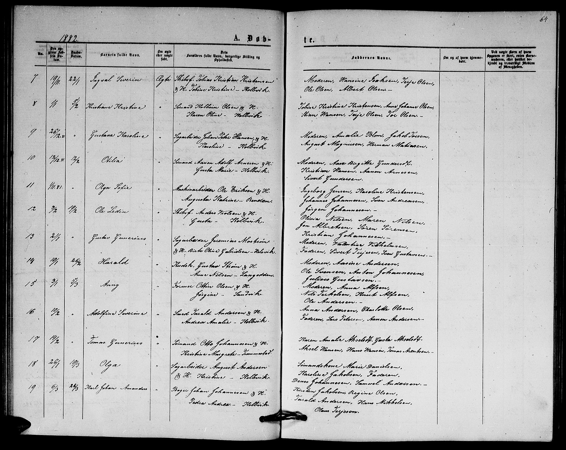 Hisøy sokneprestkontor, SAK/1111-0020/F/Fb/L0002: Parish register (copy) no. B 2, 1873-1885, p. 64