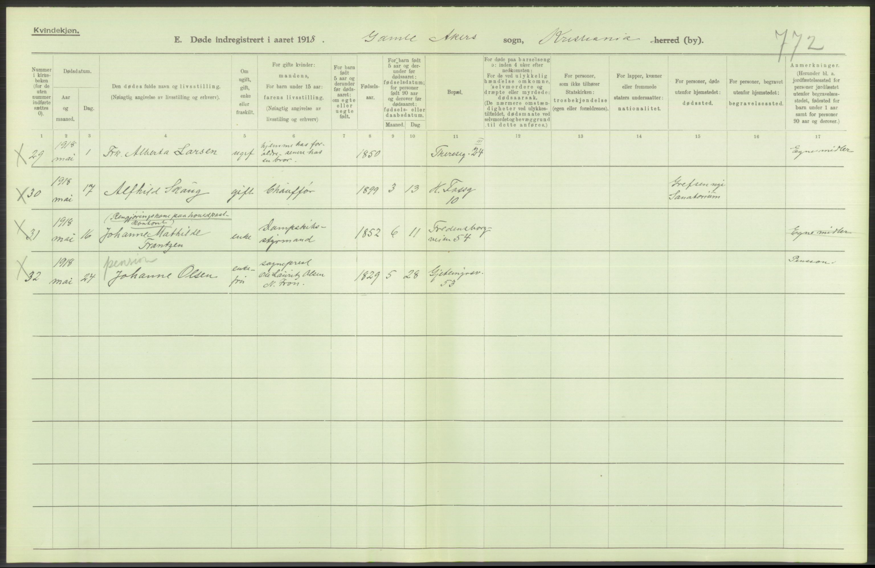 Statistisk sentralbyrå, Sosiodemografiske emner, Befolkning, AV/RA-S-2228/D/Df/Dfb/Dfbh/L0010: Kristiania: Døde, 1918, p. 350