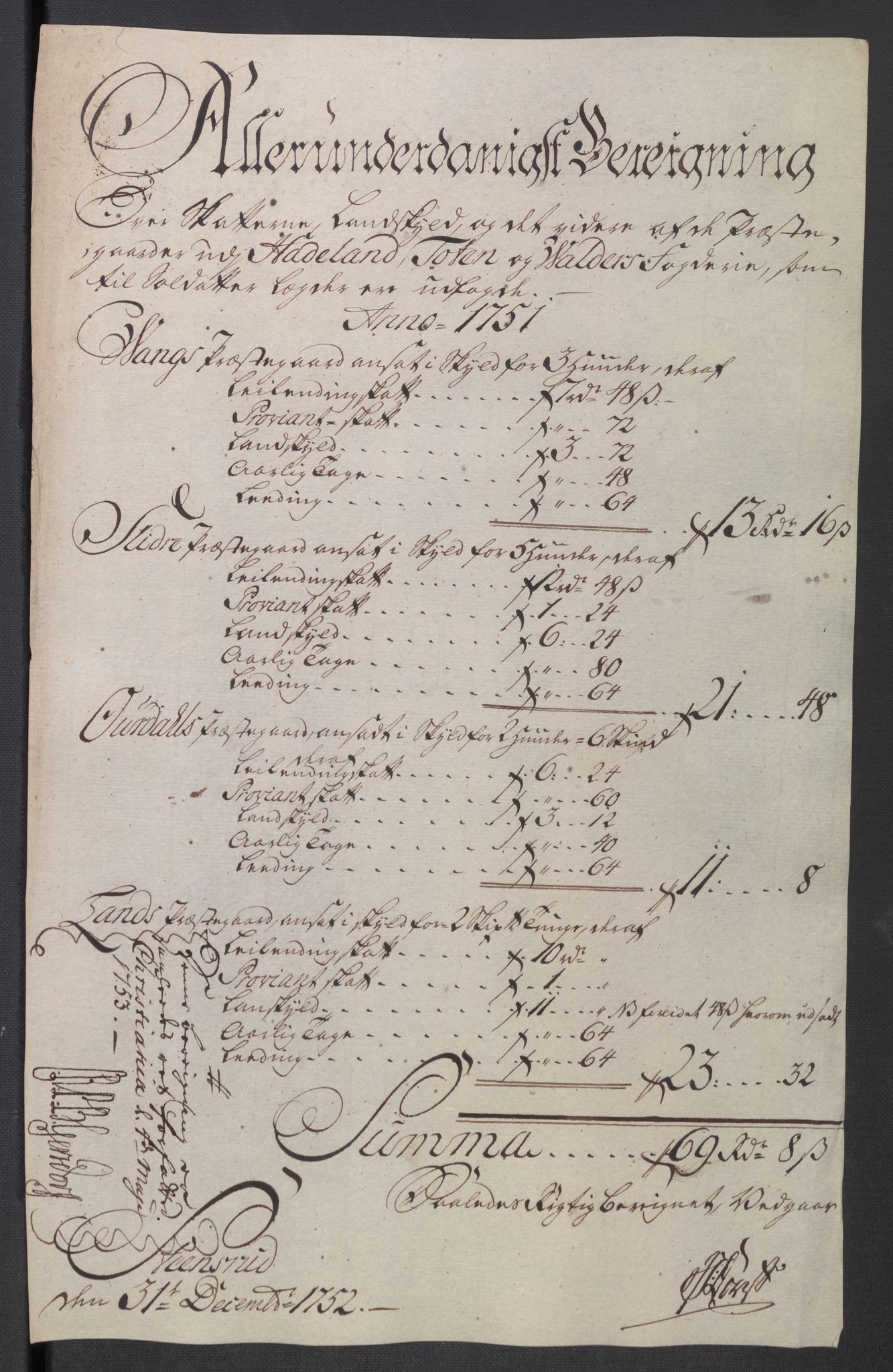 Rentekammeret inntil 1814, Reviderte regnskaper, Fogderegnskap, AV/RA-EA-4092/R18/L1349: Fogderegnskap Hadeland, Toten og Valdres, 1752-1753, p. 122
