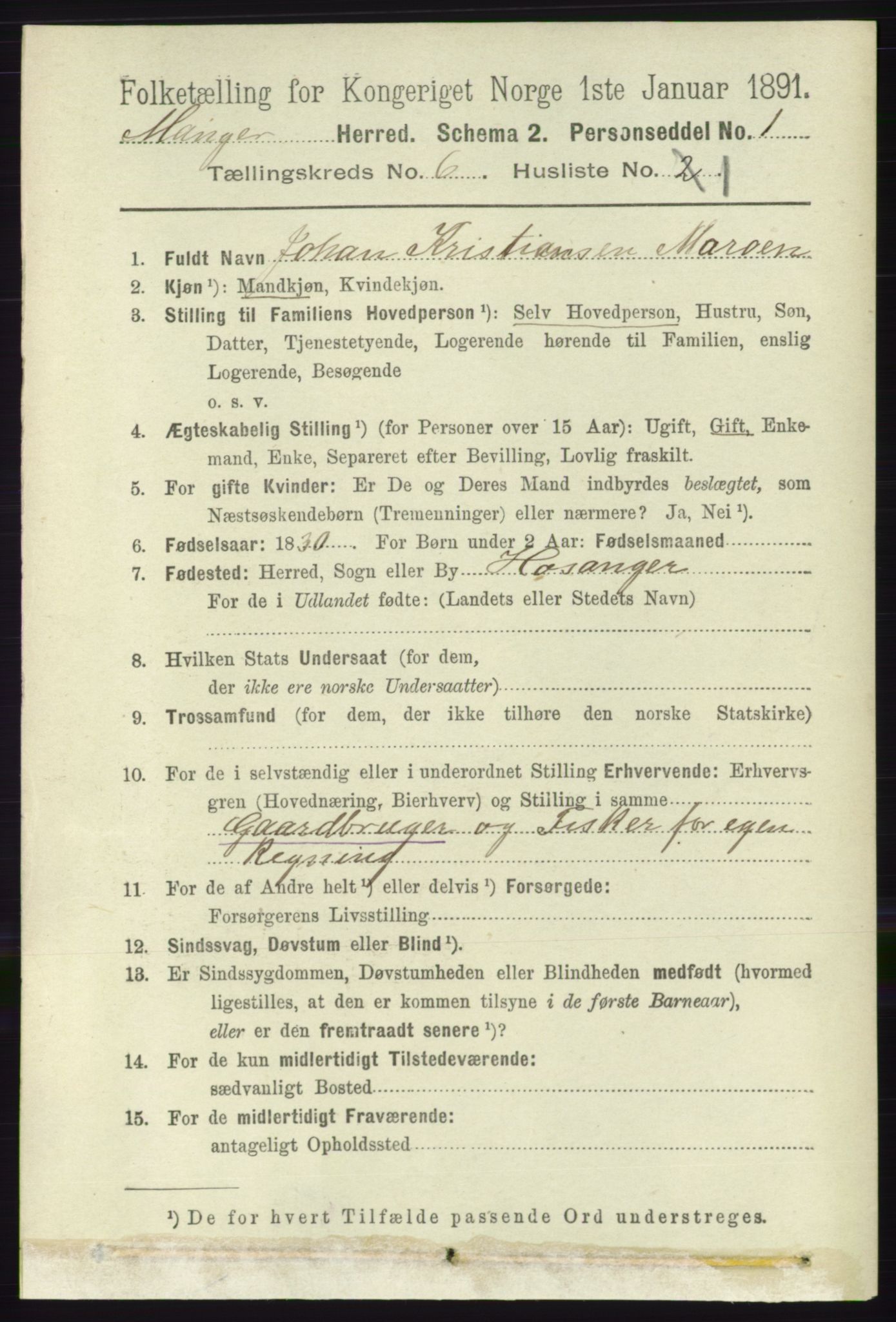 RA, 1891 census for 1261 Manger, 1891, p. 3411