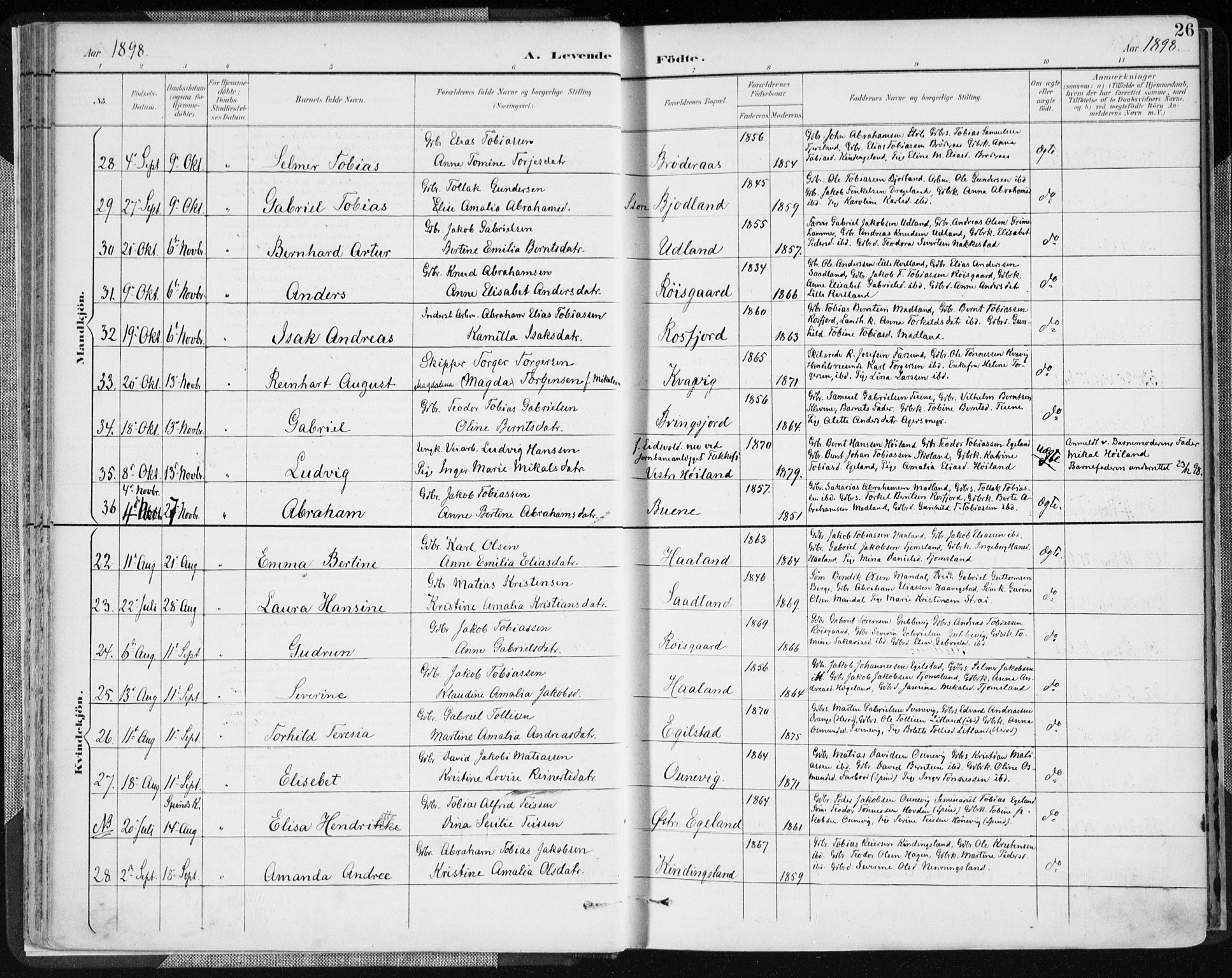 Lyngdal sokneprestkontor, SAK/1111-0029/F/Fa/Fac/L0012: Parish register (official) no. A 12, 1894-1918, p. 26