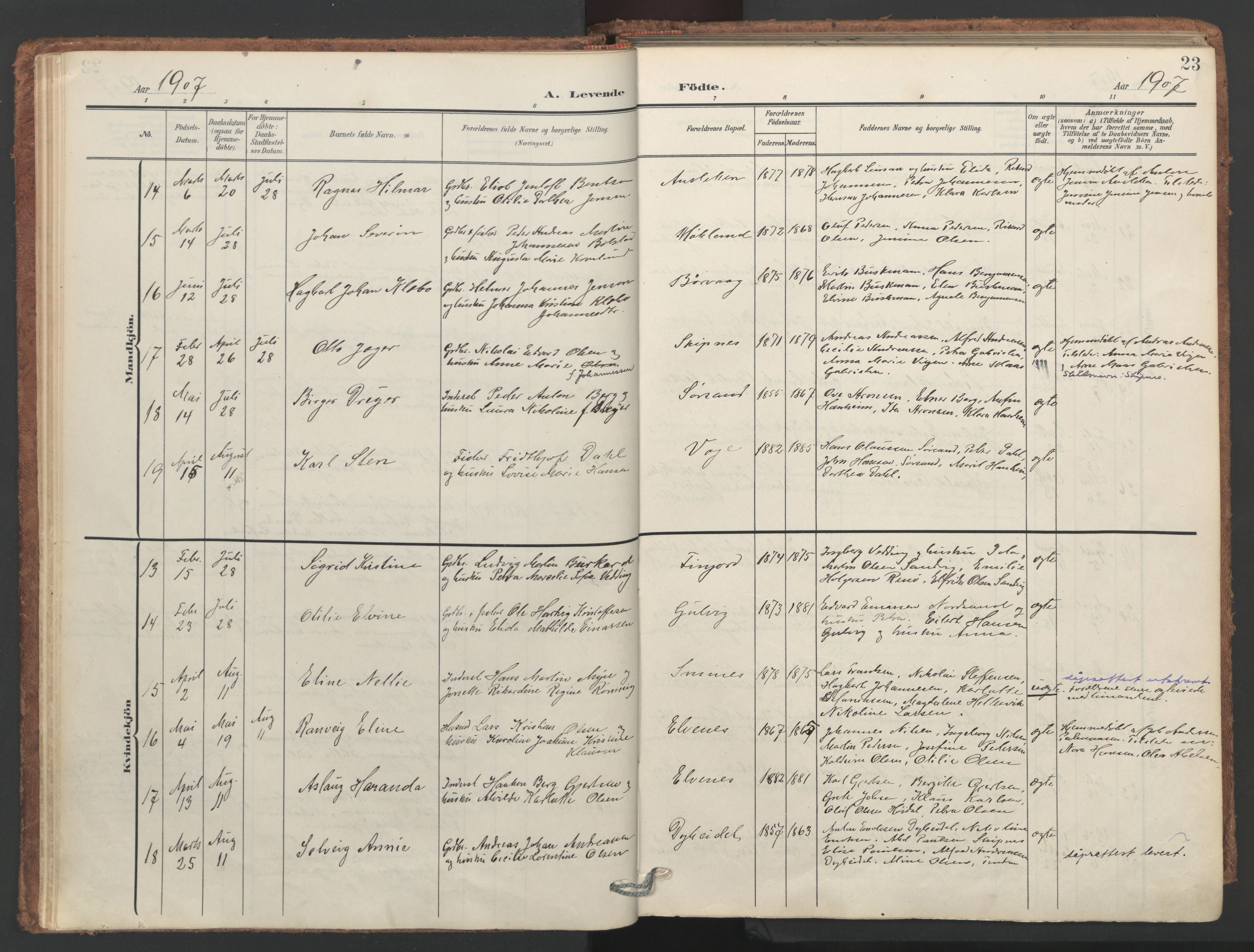 Ministerialprotokoller, klokkerbøker og fødselsregistre - Nordland, SAT/A-1459/893/L1339: Parish register (official) no. 893A11, 1904-1914, p. 23