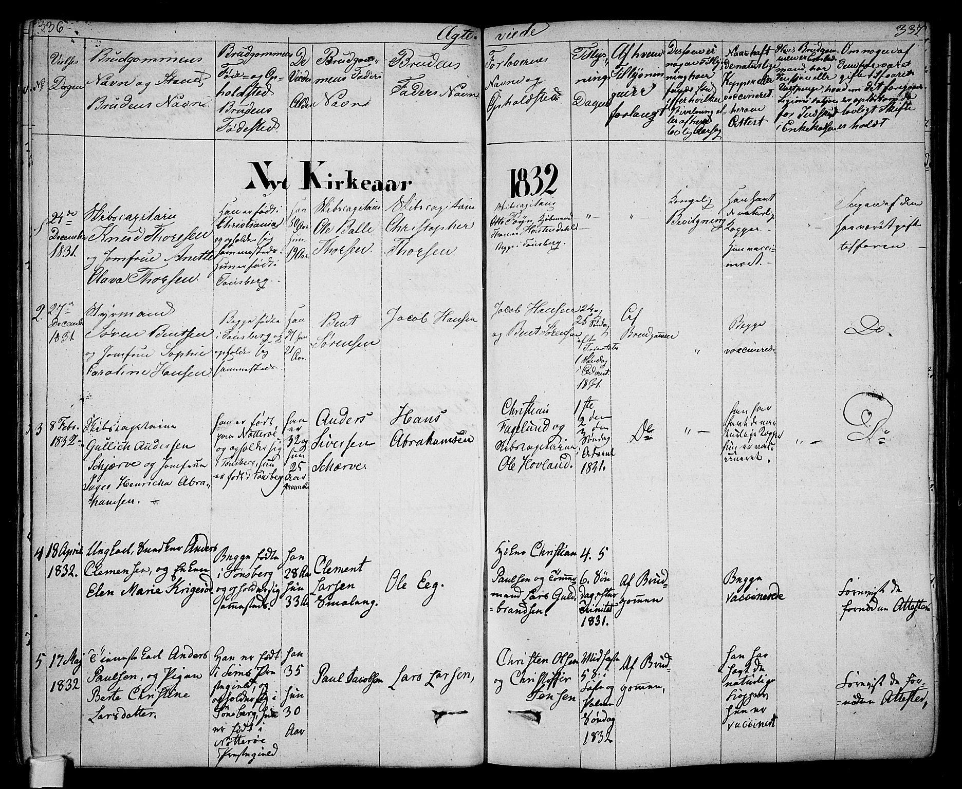 Tønsberg kirkebøker, SAKO/A-330/F/Fa/L0005: Parish register (official) no. I 5, 1827-1836, p. 336-337