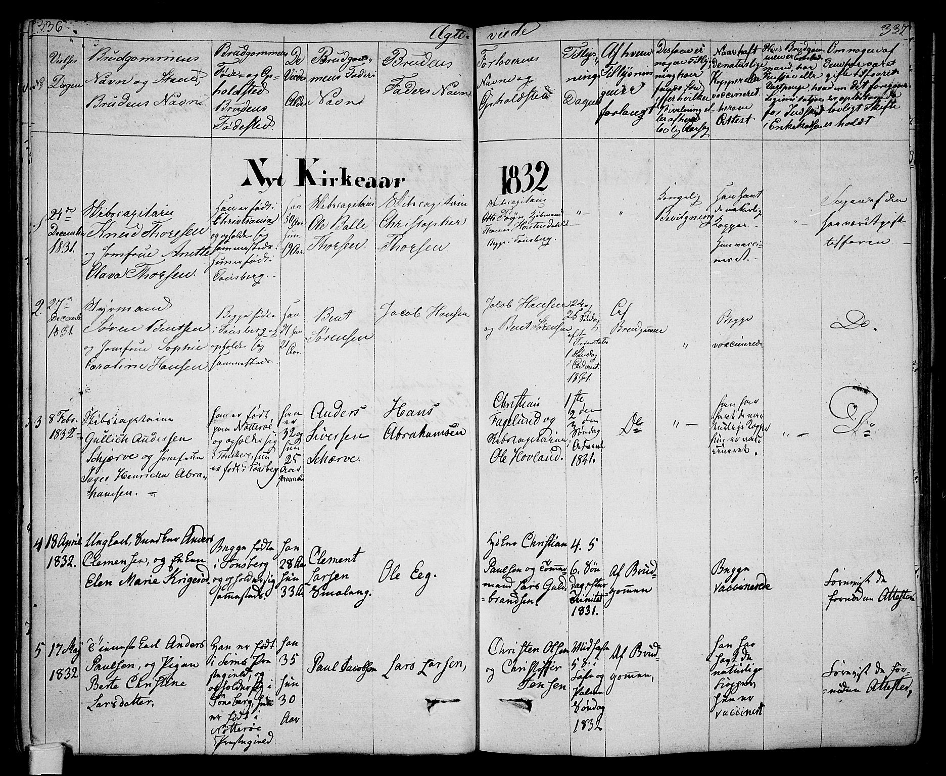 Tønsberg kirkebøker, AV/SAKO-A-330/F/Fa/L0005: Parish register (official) no. I 5, 1827-1836, p. 336-337