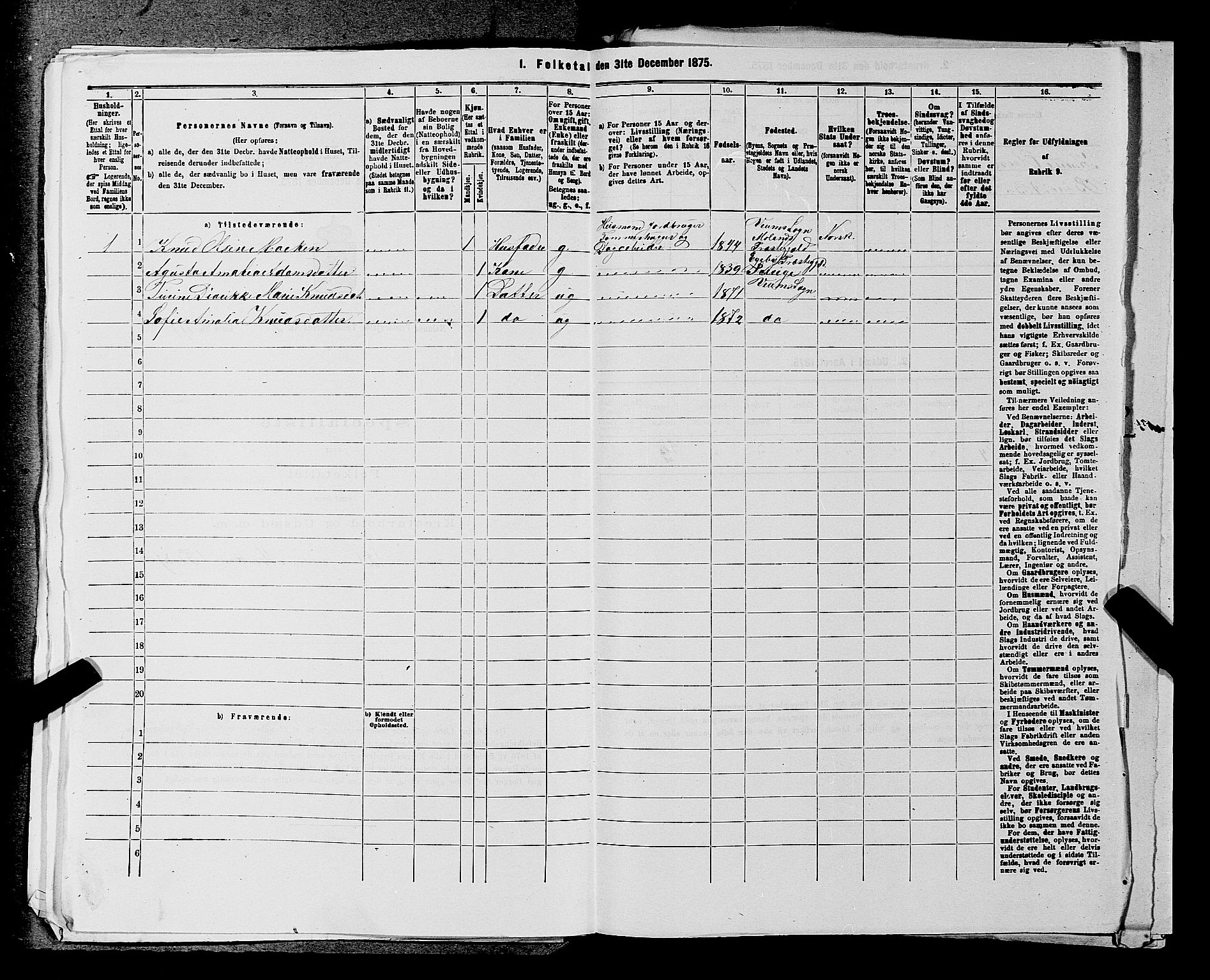 SAKO, 1875 census for 0831P Moland, 1875, p. 222