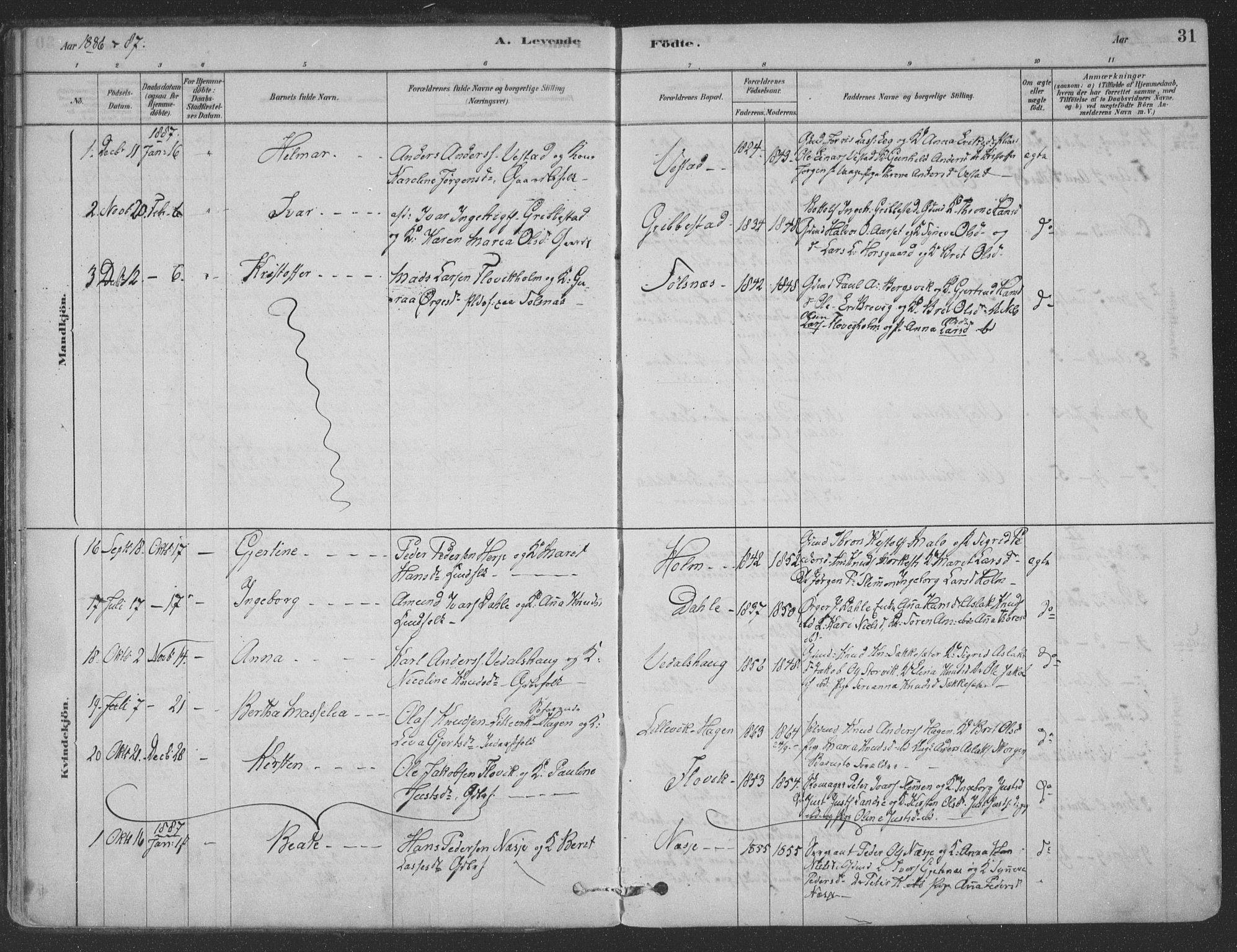 Ministerialprotokoller, klokkerbøker og fødselsregistre - Møre og Romsdal, SAT/A-1454/547/L0604: Parish register (official) no. 547A06, 1878-1906, p. 31