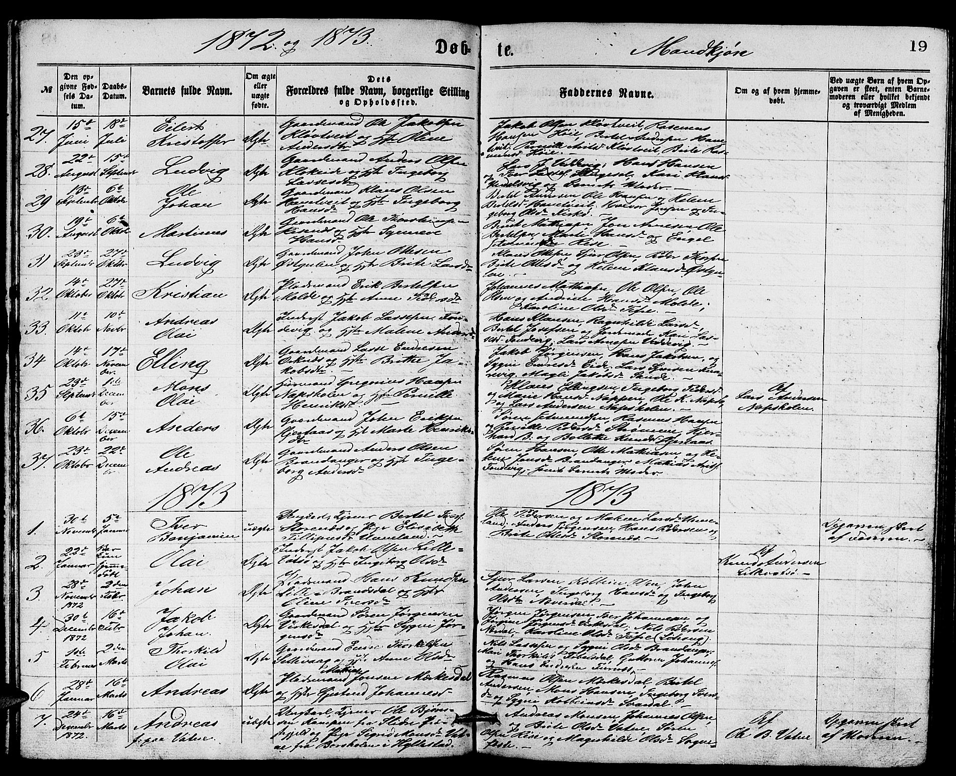 Gulen sokneprestembete, SAB/A-80201/H/Hab/Habb/L0002: Parish register (copy) no. B 2, 1867-1883, p. 19