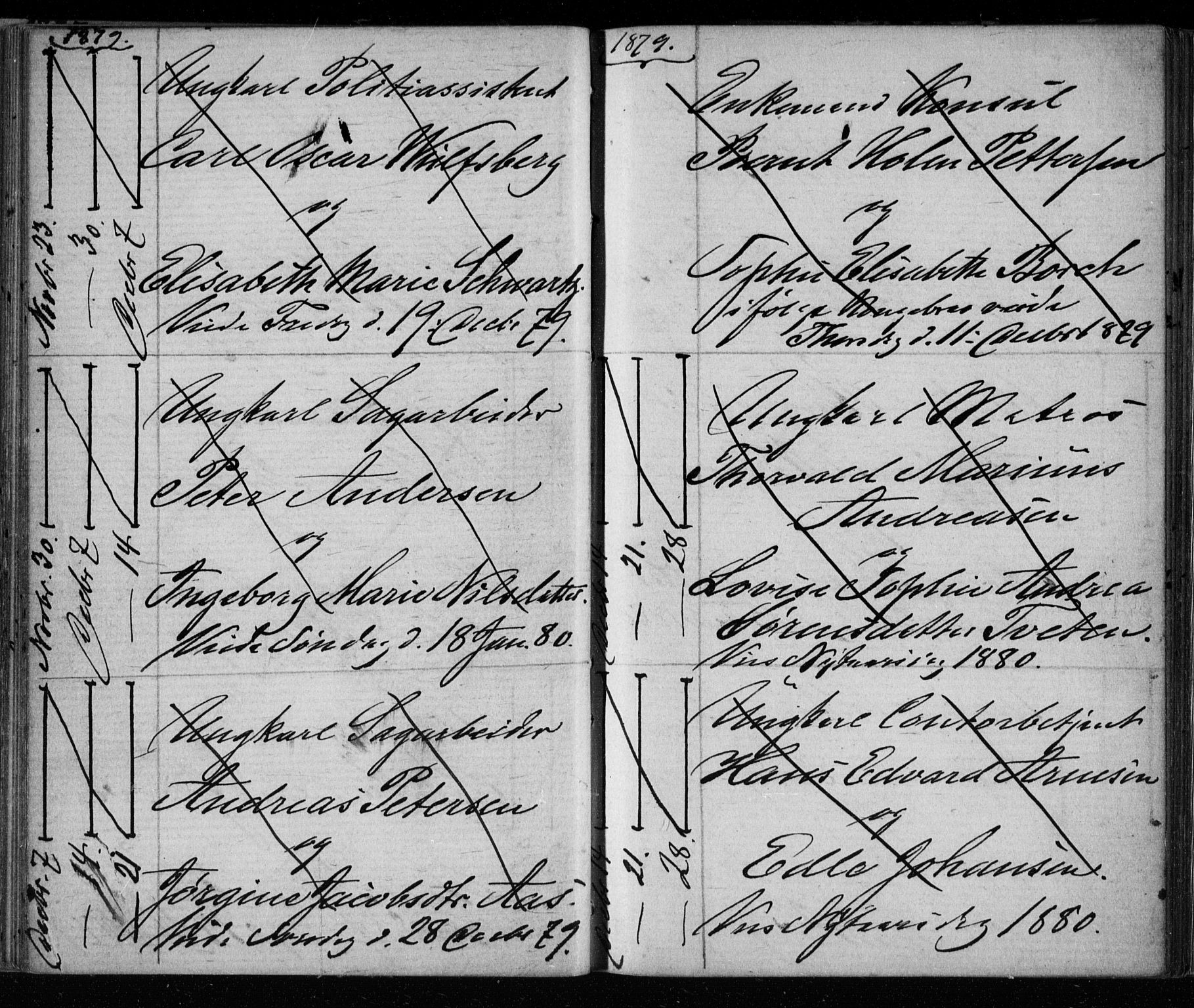 Bragernes kirkebøker, AV/SAKO-A-6/H/Ha/L0006: Banns register no. 6, 1873-1896