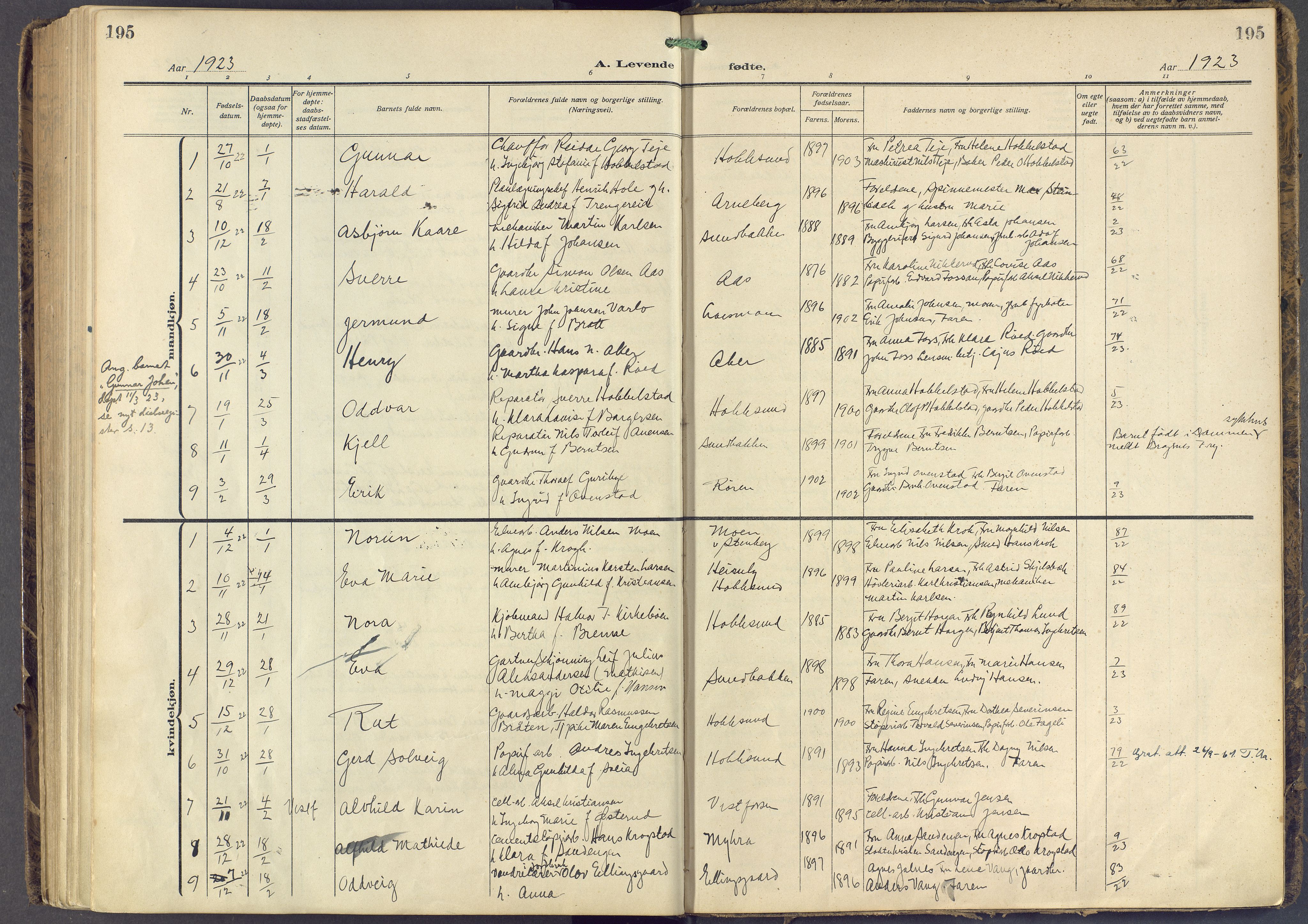 Eiker kirkebøker, AV/SAKO-A-4/F/Fb/L0009: Parish register (official) no. II 9, 1908-1923, p. 195