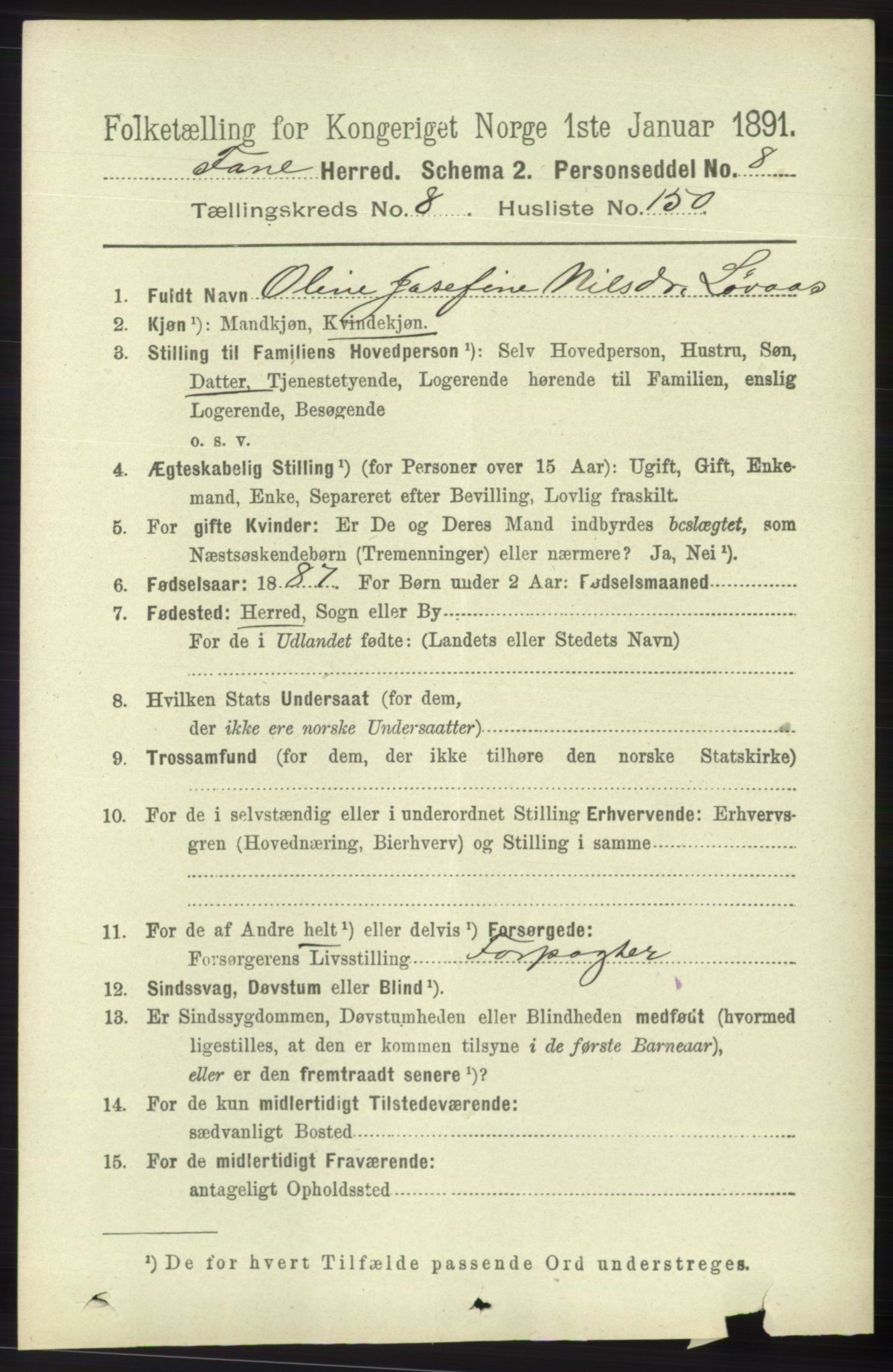 RA, 1891 census for 1249 Fana, 1891, p. 4749