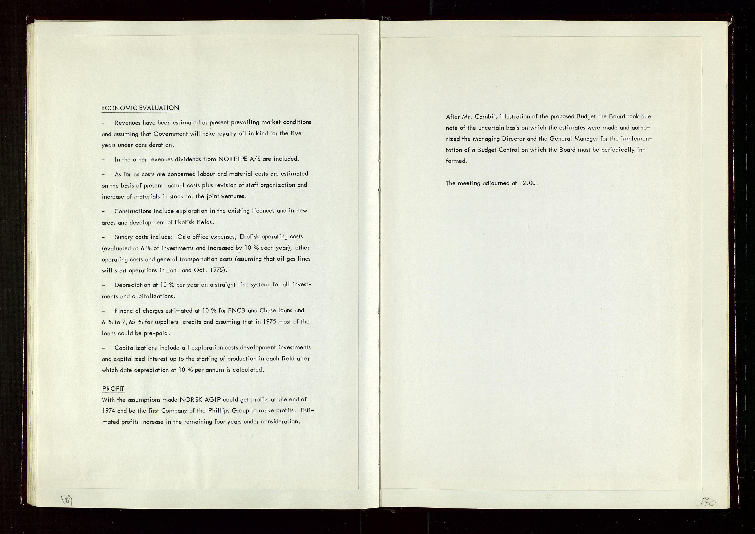 Pa 1583 - Norsk Agip AS, SAST/A-102138/A/Aa/L0002: General assembly and Board of Directors meeting minutes, 1972-1979, p. 169-170