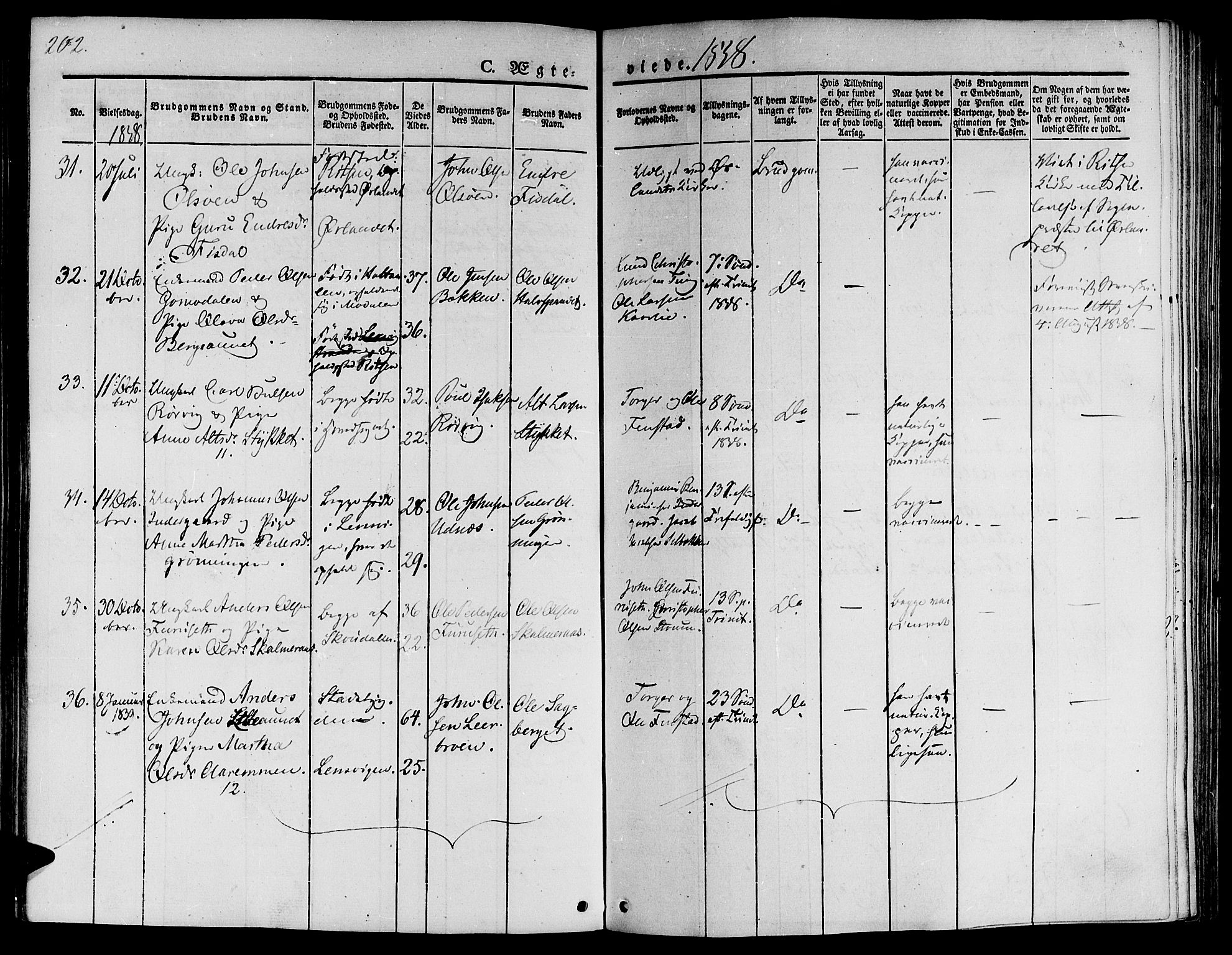 Ministerialprotokoller, klokkerbøker og fødselsregistre - Sør-Trøndelag, SAT/A-1456/646/L0610: Parish register (official) no. 646A08, 1837-1847, p. 202