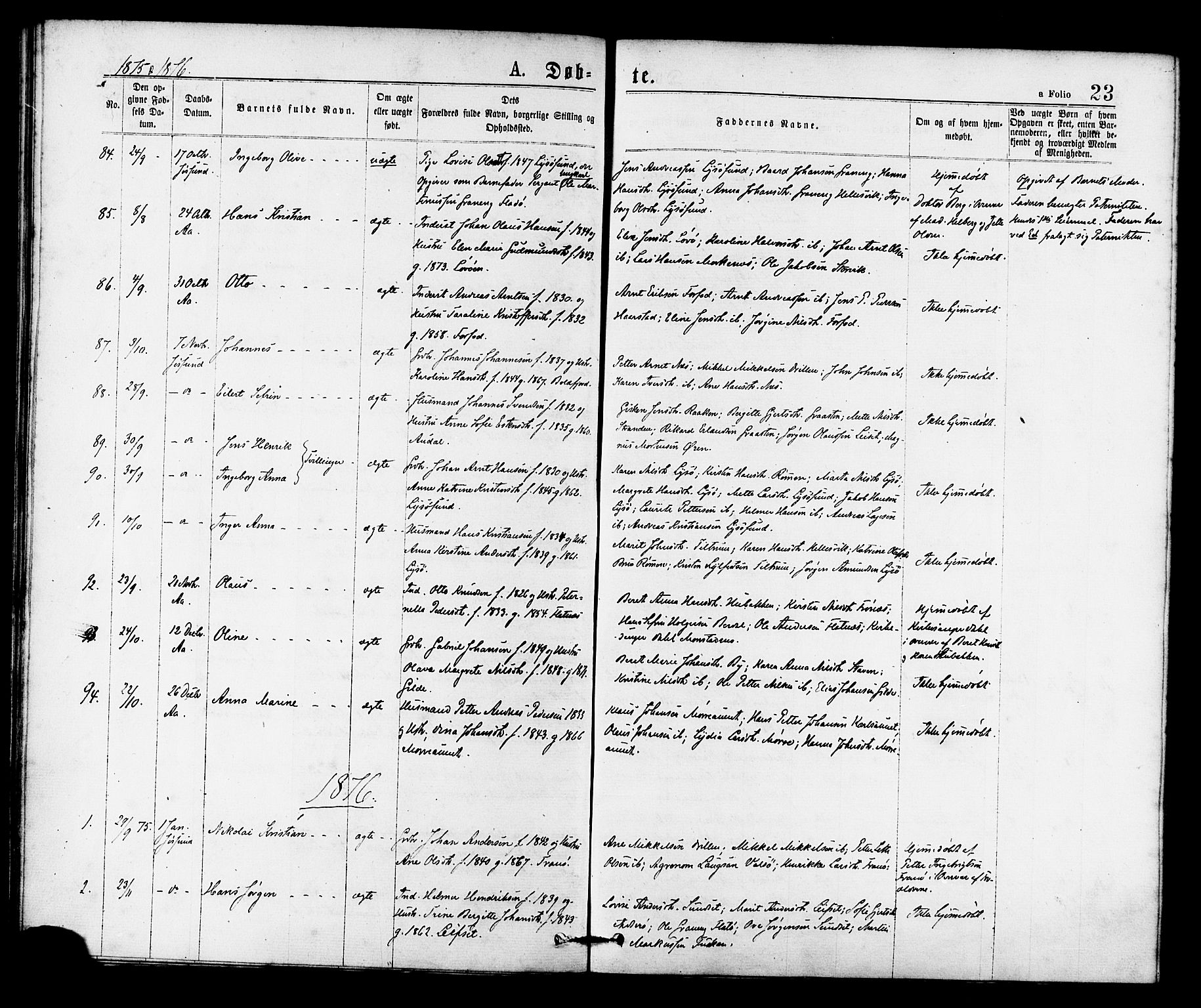 Ministerialprotokoller, klokkerbøker og fødselsregistre - Sør-Trøndelag, SAT/A-1456/655/L0679: Parish register (official) no. 655A08, 1873-1879, p. 23