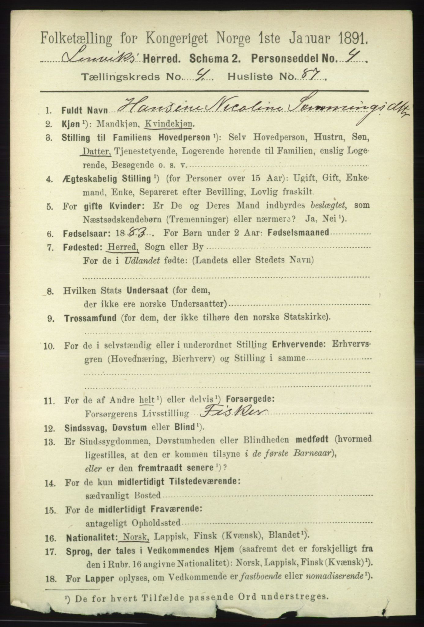 RA, 1891 census for 1931 Lenvik, 1891, p. 2457