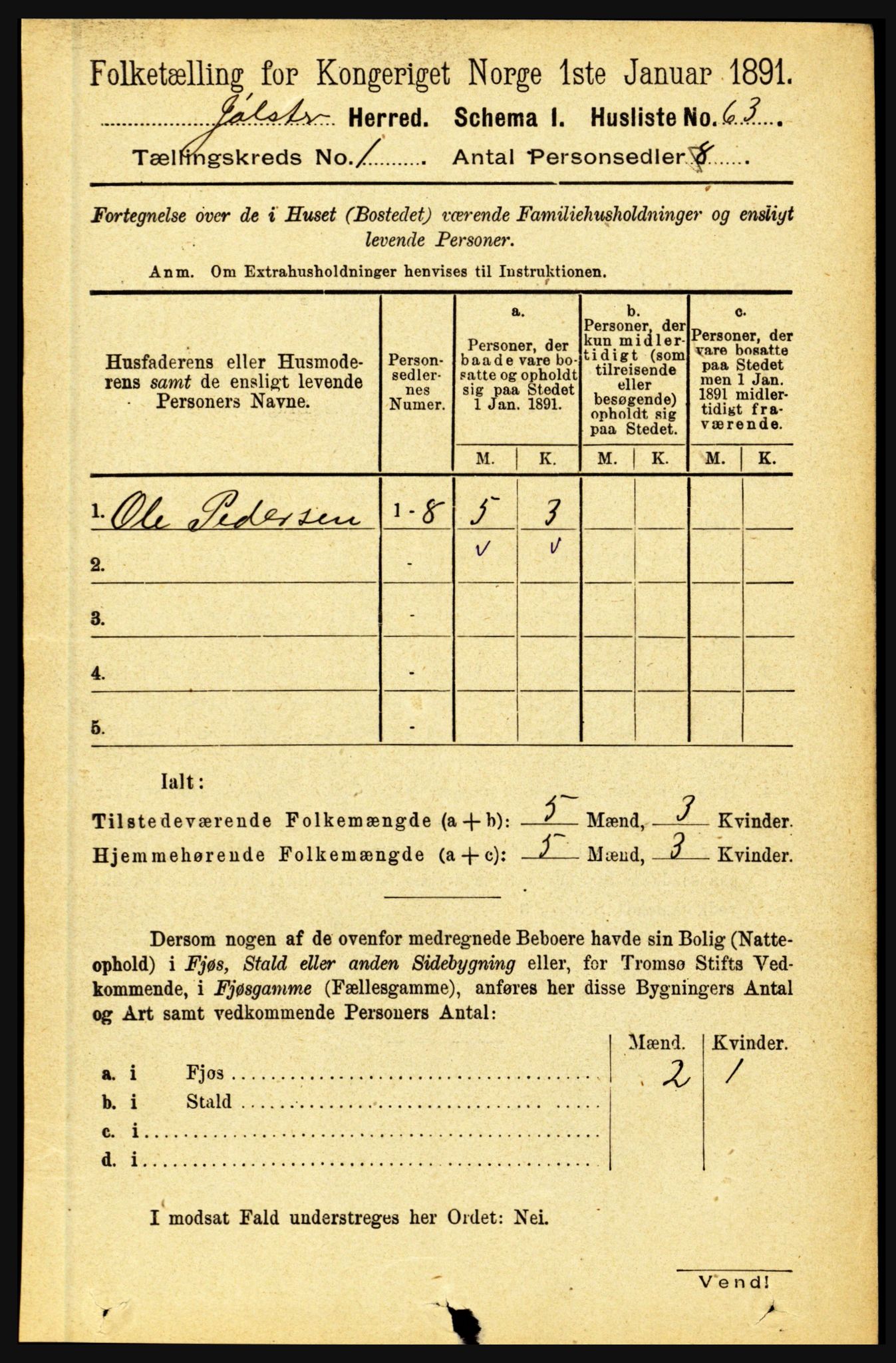 RA, 1891 census for 1431 Jølster, 1891, p. 92