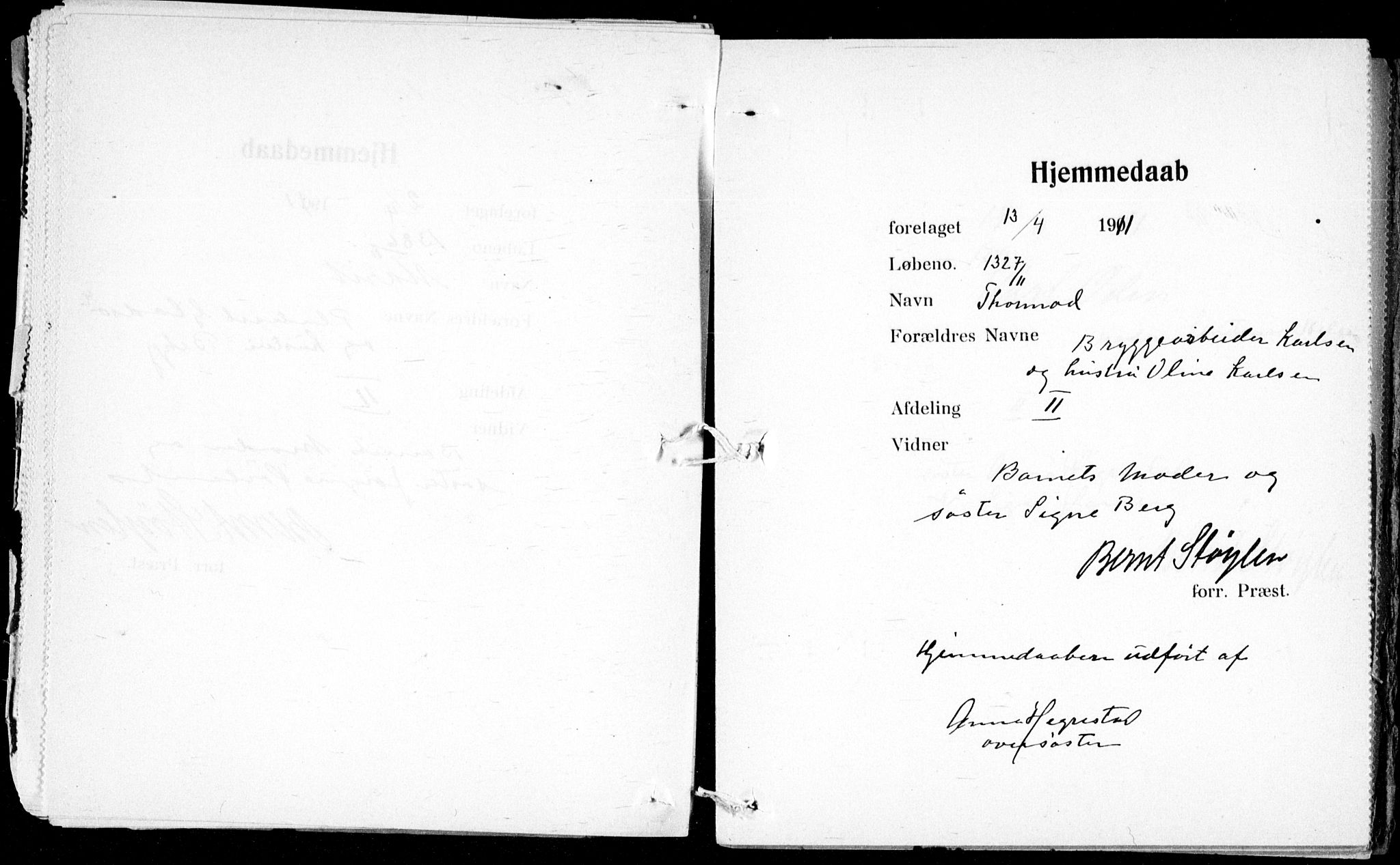 Ullevål sykehus prestekontor Kirkebøker, AV/SAO-A-10542a/K/Ka/L0001: Baptism register no. 1, 1906-1914